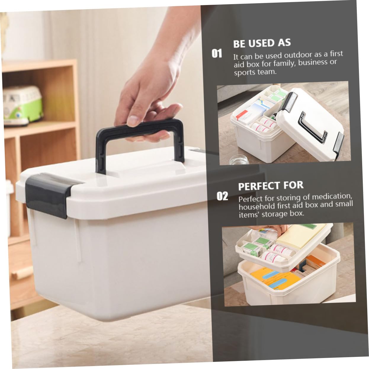 1pezzi Scatola Portatile Per Medicinali Capacità Con Maniglia Organizer Multiuso Per Casa e Ufficio Robusta e Durevole Perfetta Per Pronto Soccorso e Stoccaggio Medicinali