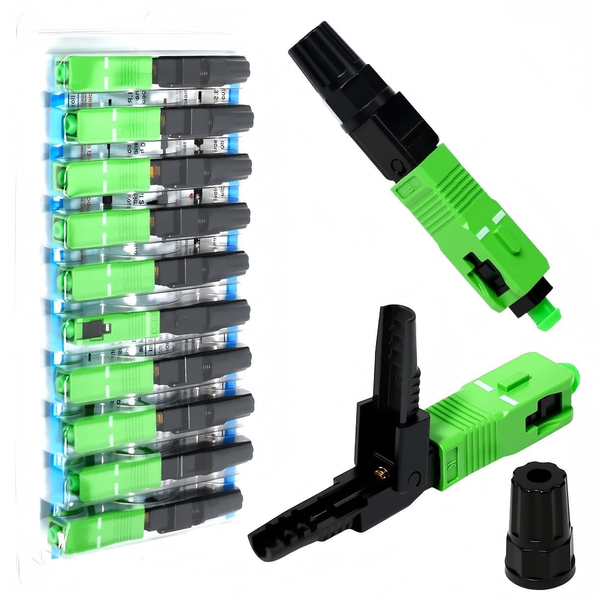 12 Pz Connettore Rapido per Fibra Ottica SC APC,Connettore Rapido in Fibra con Filo di Cuoio Incorporato,Connettori a Freddo Veloci in Fibra Ottica SC/APC per Rete CATV