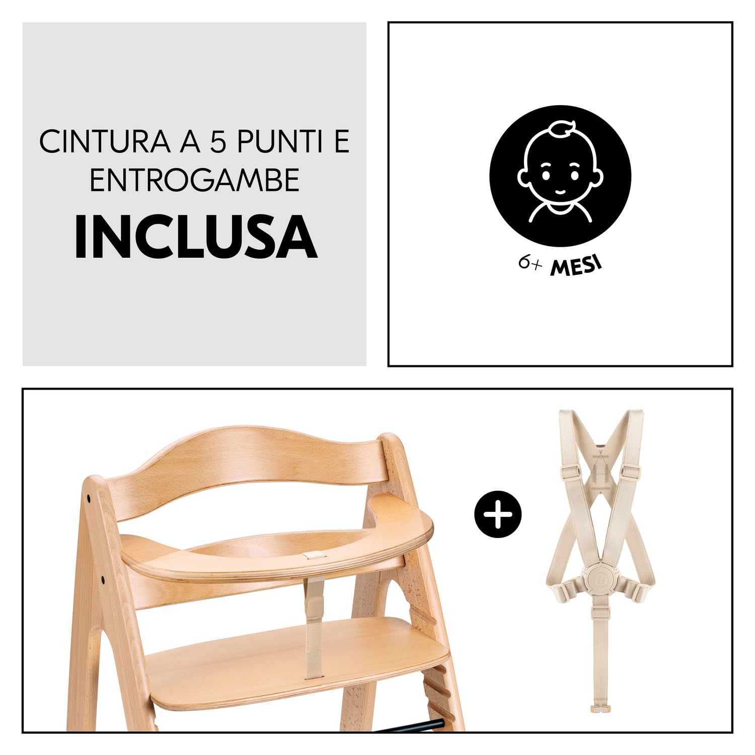 hauck Seggiolone Pappa in Legno Arketa - Seggiolone Evolutivo (Legno Certificato FSC®) dai 6 Mesi - Sedia per Bambini Regolabile, con Barra di Sicurezza e Cintura a 5 Punti - (Faggio)