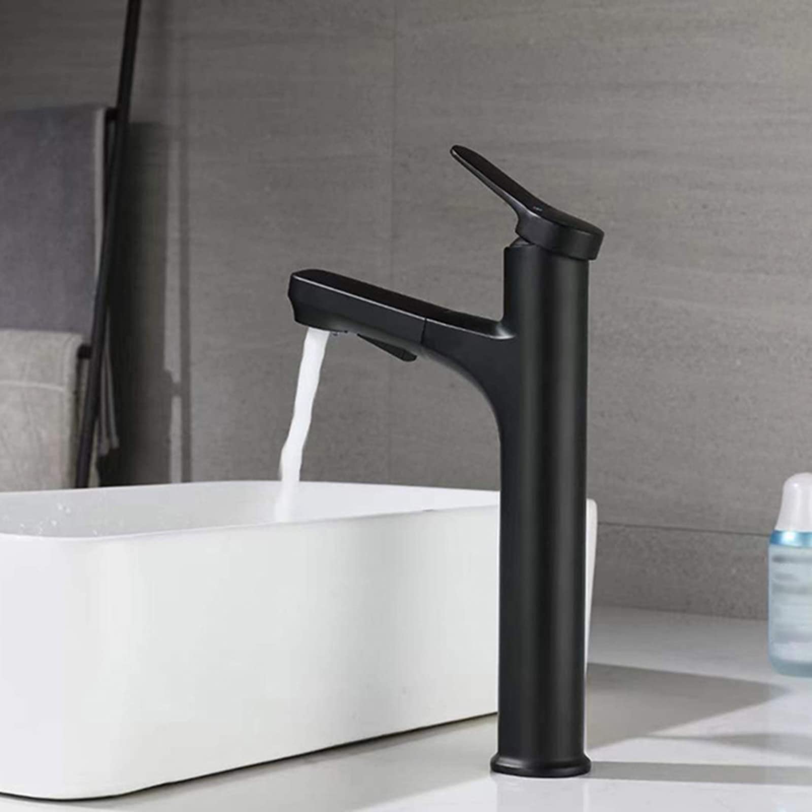 Wasserhahn Bad Ausziehbar Waschtischarmatur Hoch Waschtischarmatur mit Handbrause 2 Strahlarten Brause Waschbeckenarmatur Schwarz