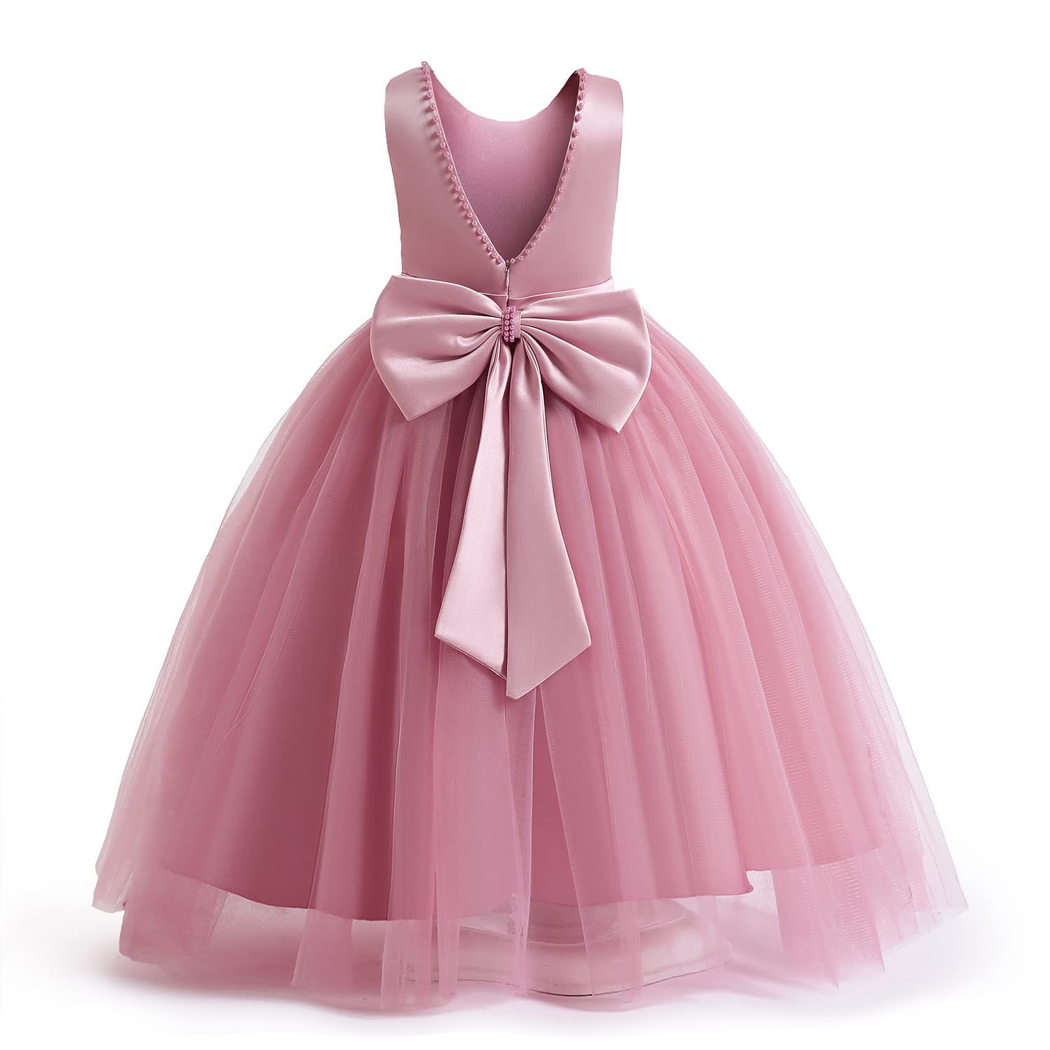 NNJXD Vestido de Desfile de Fiesta de Boda para niña de Las Flores Vestido Largo Formal sin Espalda