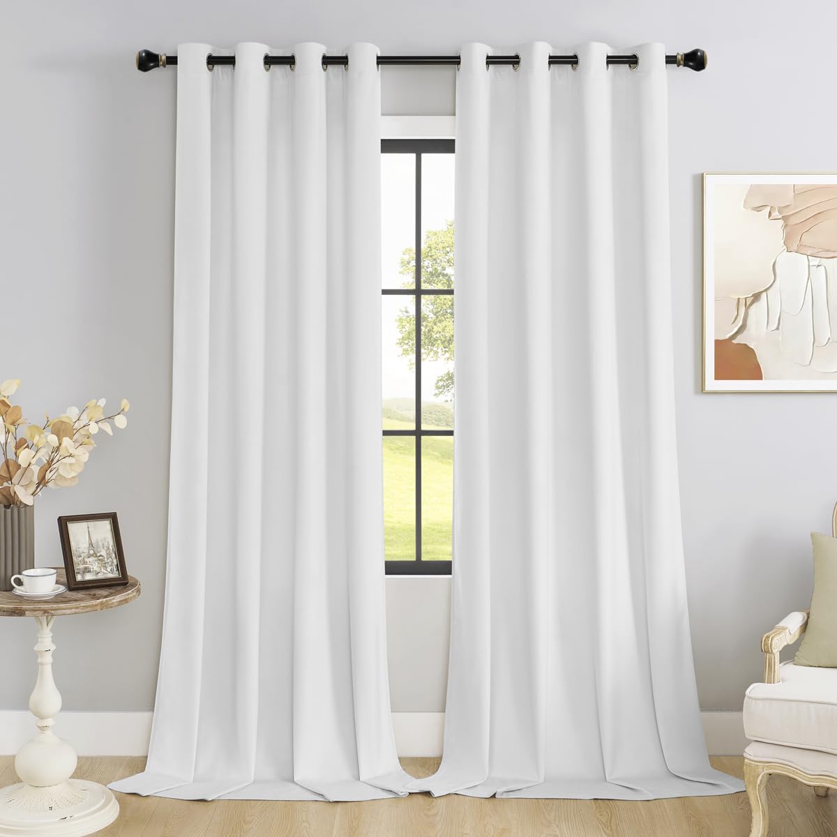 SMILETIME White 90in Long Velvet Curtains with Grommet, Thermal Insulated Super Soft Privacy Noise Reducing Light Filtering Velvet Curtains for Living Room, 2 Panels, Each 52 x 90inches Long