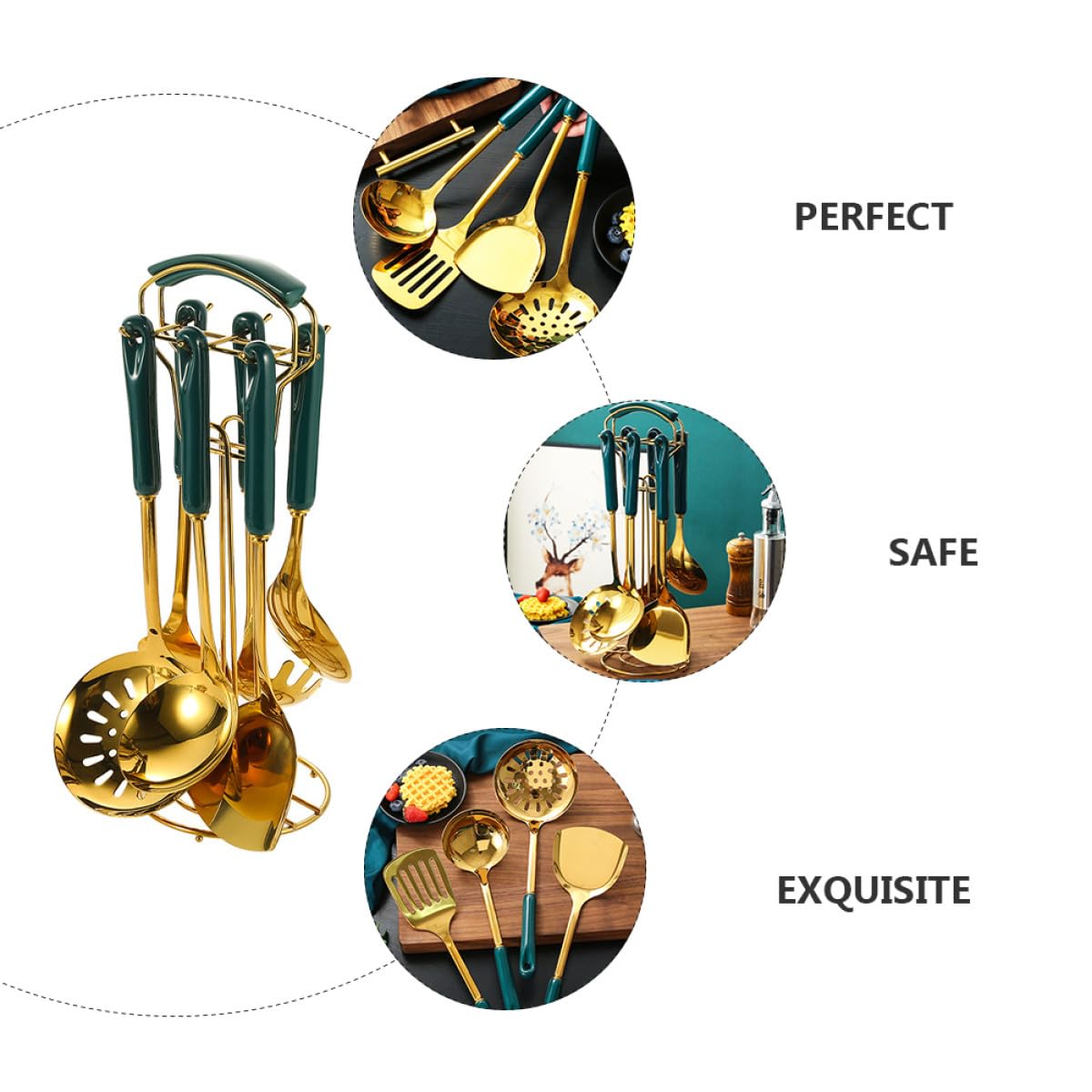 Uonlytech Utensili Cucina Manico in Ceramica Set in Acciaio Inossidabile Resistente al Calore e Affidabile, per Cucinare e Preparazioni Casalinghe