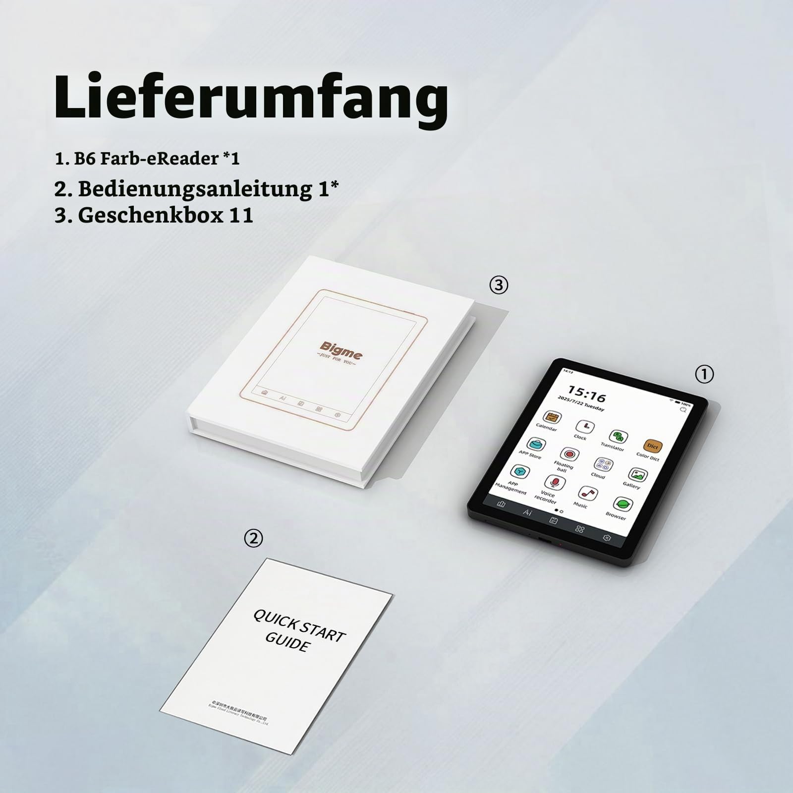 Bigme B6 Farbe E-Reader, E-Ink eBook Reader 6 Zoll Farbe eReader Digitales ePaper Tablet mit Android 14, 2G + 32GB, verstellbares Frontlicht Android eReader Gerät mit Audiobook Schwarz