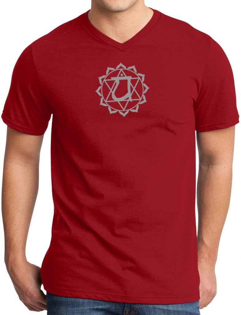 Yoga Clothing For You Mens Anahata Chakra Symbol V-Neck Red Tee Shirt