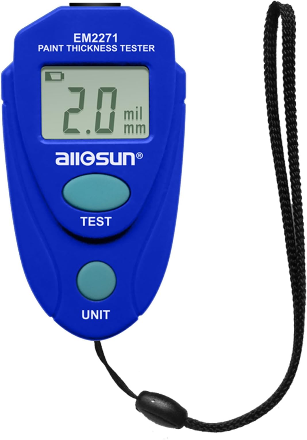 ALLOSUN-EM2271 Digital Painting Thickness Meter Mini LCD Car Coating Thickness Gauge, Blue