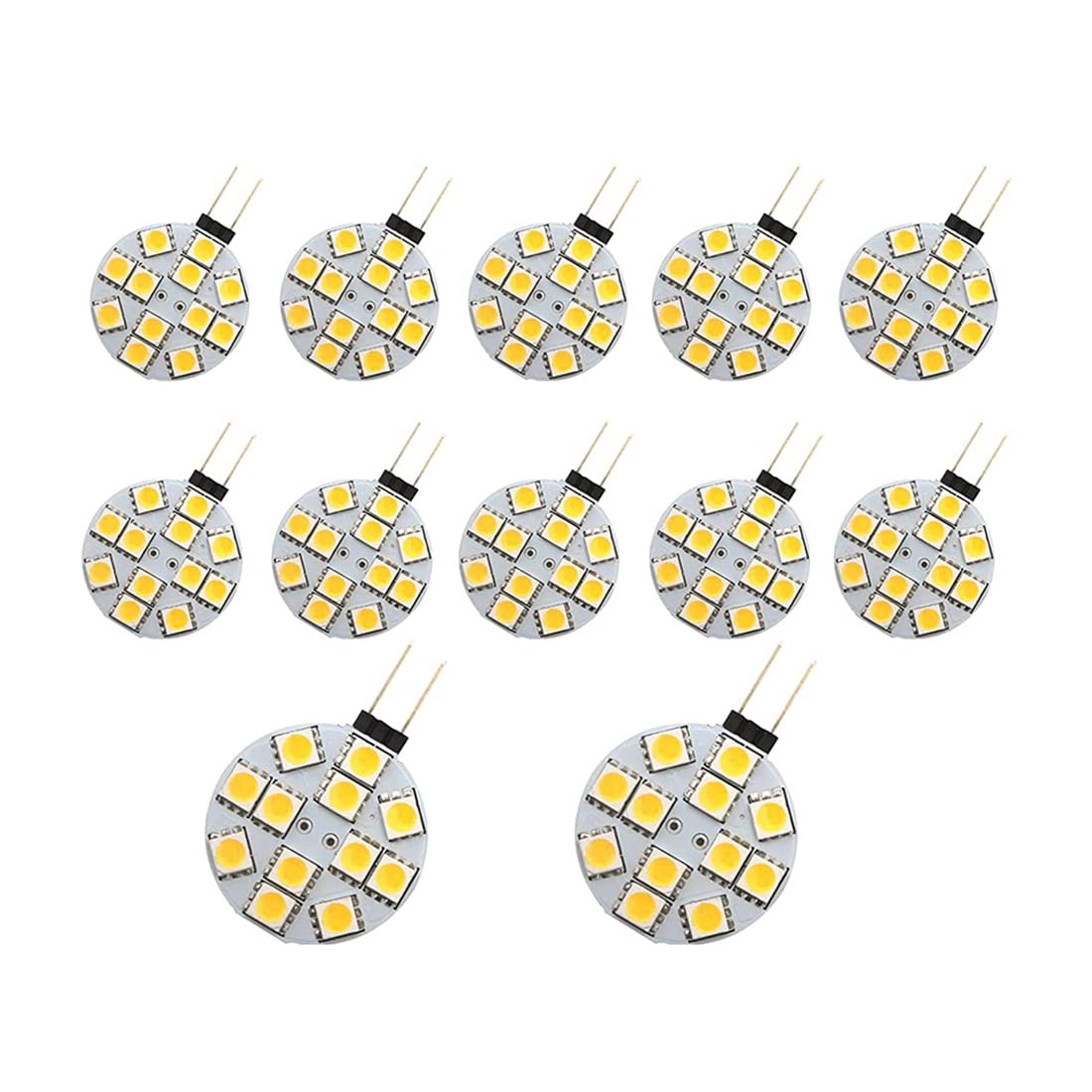 Jooehyer 12PCS G4 Puck Lights LED Bulbs Side Pin Base Round G4 5050 12SMD LED RV Light Home Reading Light, Warm White