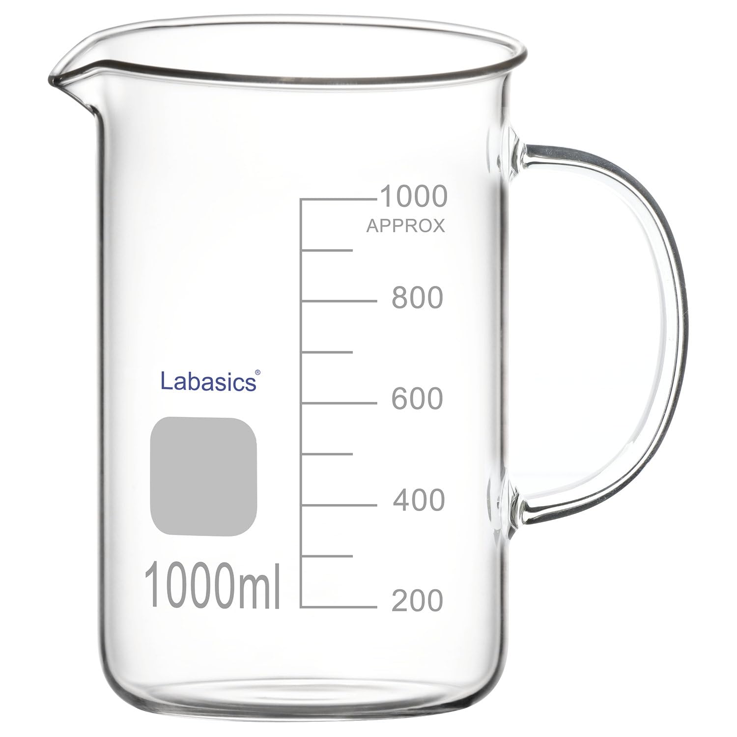Labasics Glass Beaker, G3.3 Borosilicate Laboratory Grade Glass Graduated Beaker Transparent Measuring Beaker Cup Low Form Griffin Beaker with Handle