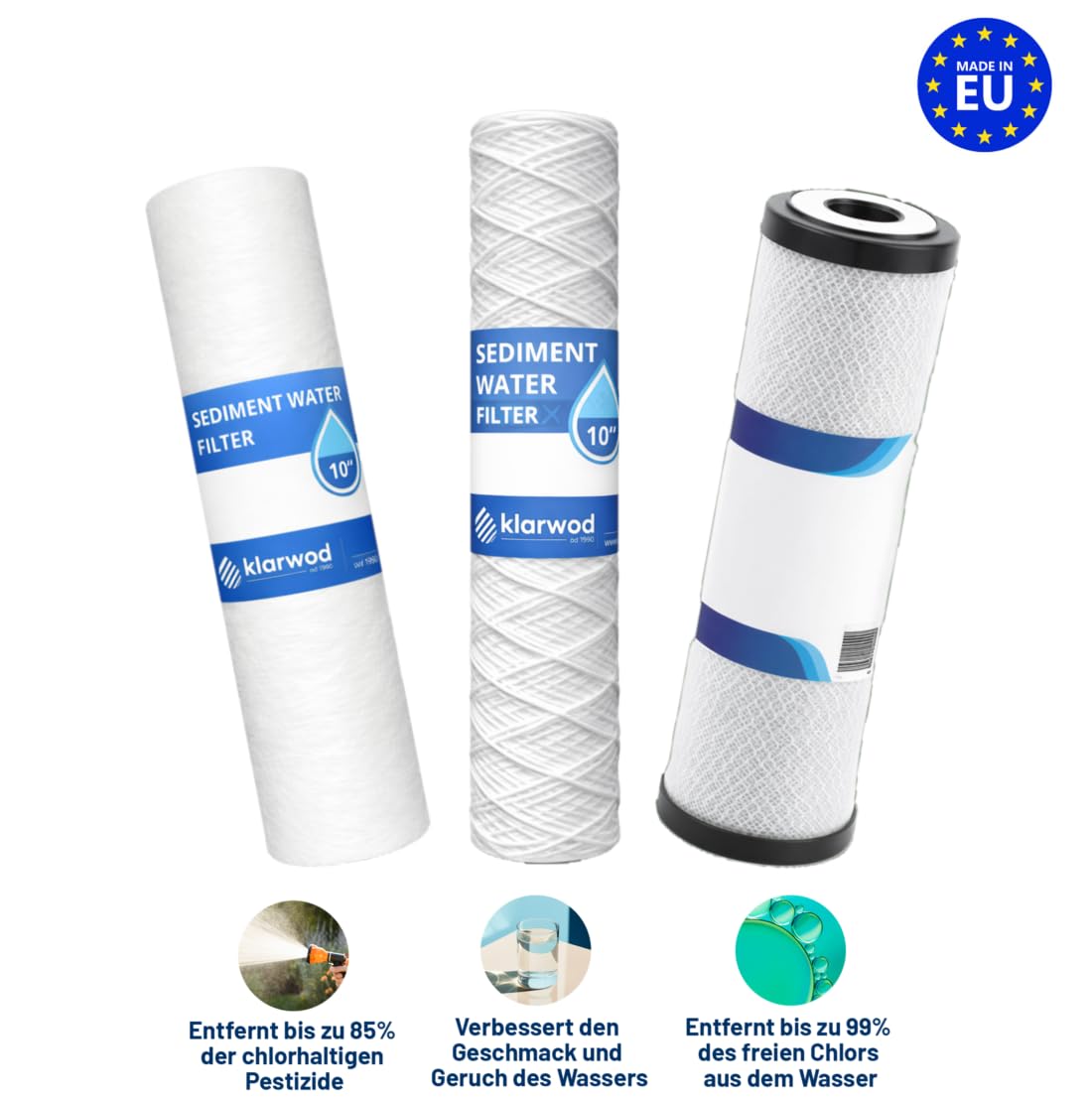 30x Wasserfilter 10 Zoll Sediment String, Schaumstoff, Aktivkohle Kartuschen | Universal für 10" Filtergehäuse und Umkehrosmose | Wasserfilterpatrone | Sedimentfilter | Vorfilter
