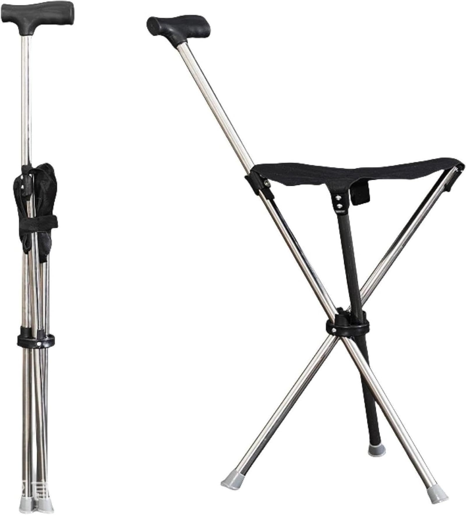Amazon.co.jp: 3本脚設計折りたたみ杖椅子 アルミ製 耐荷重150kg