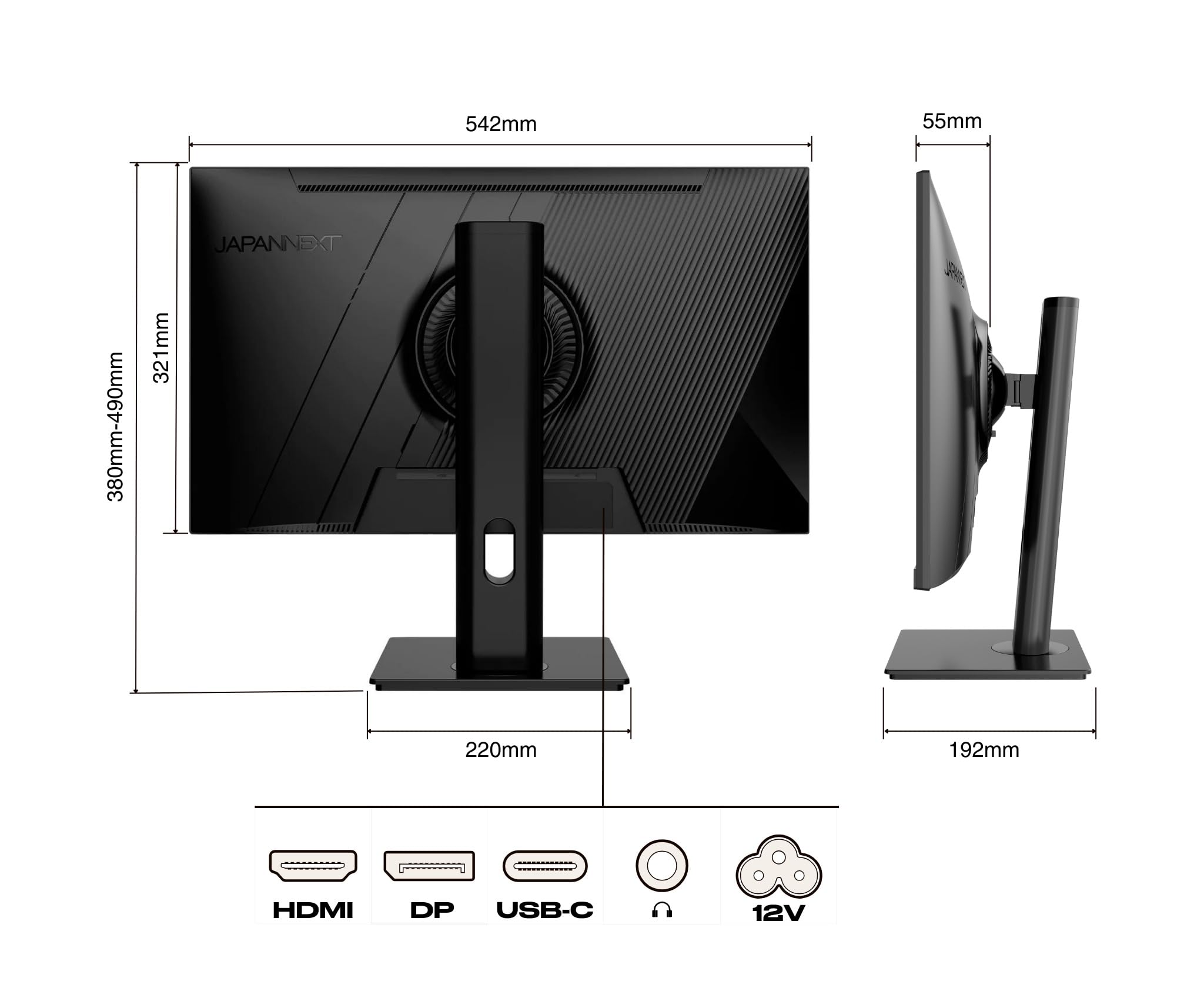 JapanNext Monitor 23.8" IPS Full HD (1920x1080) | HDR | Ricarica tramite USB-C (65W) Altezza e inclinazione regolabili (HSP) Altoparlanti | G-Sync/FreeSync | Garanzia 2 anni | JN-IPS238FHDR-C65W-HSP