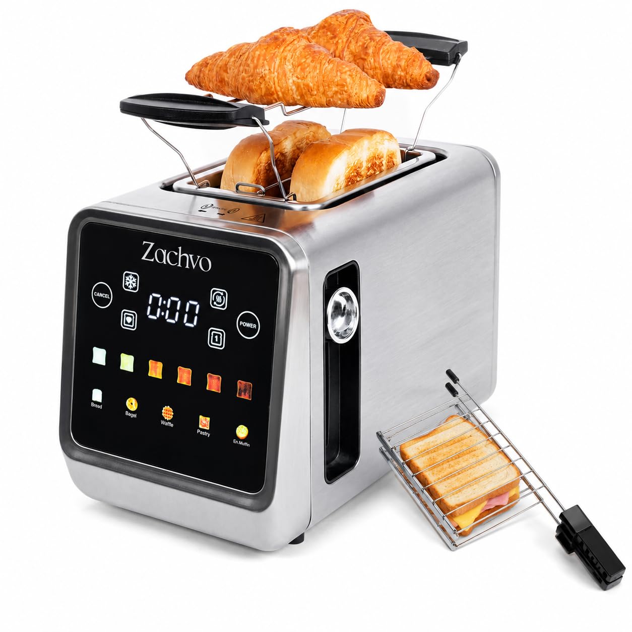 2 Slice Touchscreen Toaster Stainless Steel Toaster with LED Countdown & Memory