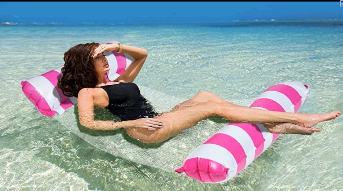 Pack De 2 Hamacas De Agua Inflables Para Adultos, Multiusos (hamaca, Sillón, Vagabundo O Sillín De Ejercicio), Incluye Bomba Manual, Medidas 130x70 Cm, Colores Azul Y Rosa