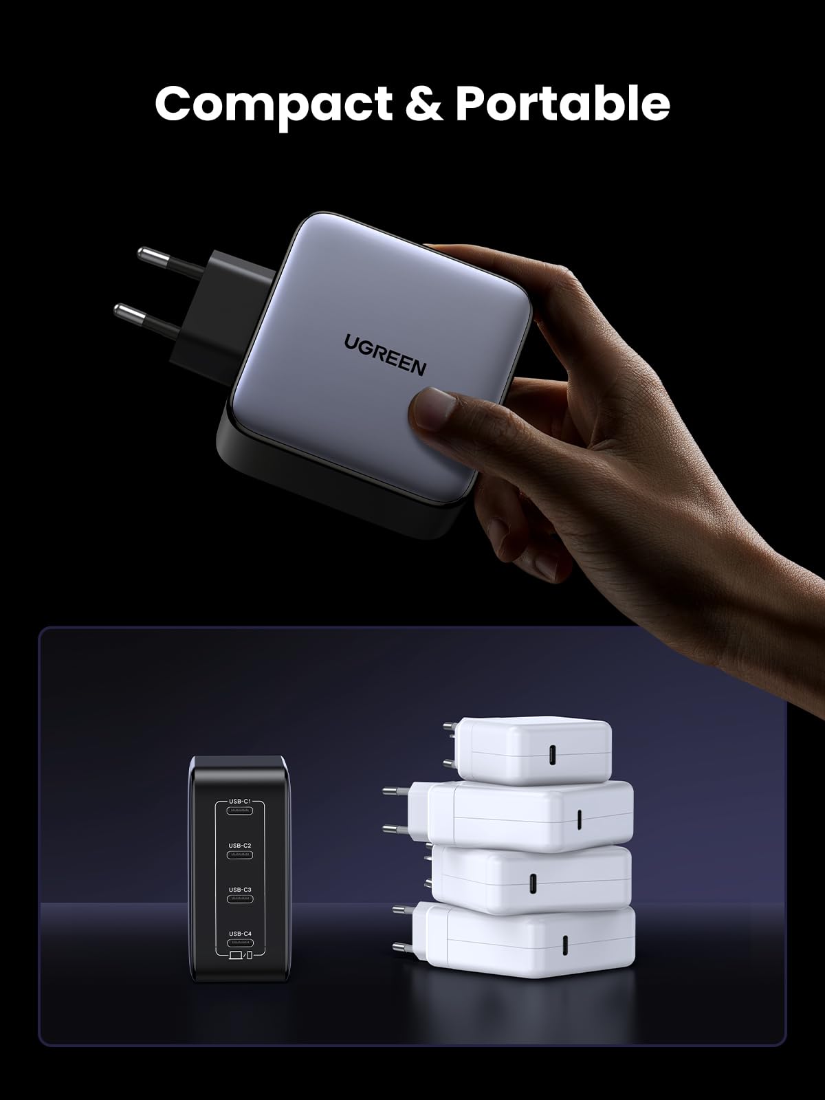 UGREEN Nexode 100W Prise Chargeur Quadruple USB C Charge Rapide GaNInfinity
