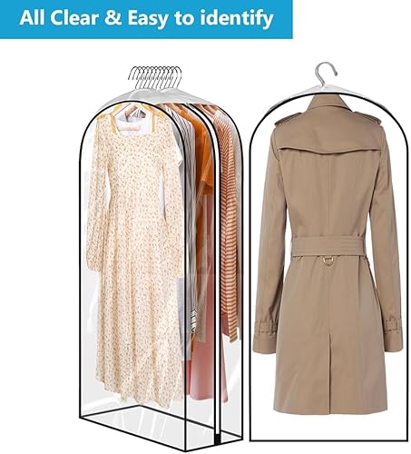 Miniatura 4 de Perchas transparentes de 60 pulgadas con cremallera lateral lisa, bolsas impermeables con refuerzo de 10 pulgadas para camisas, abrigos, vestidos,