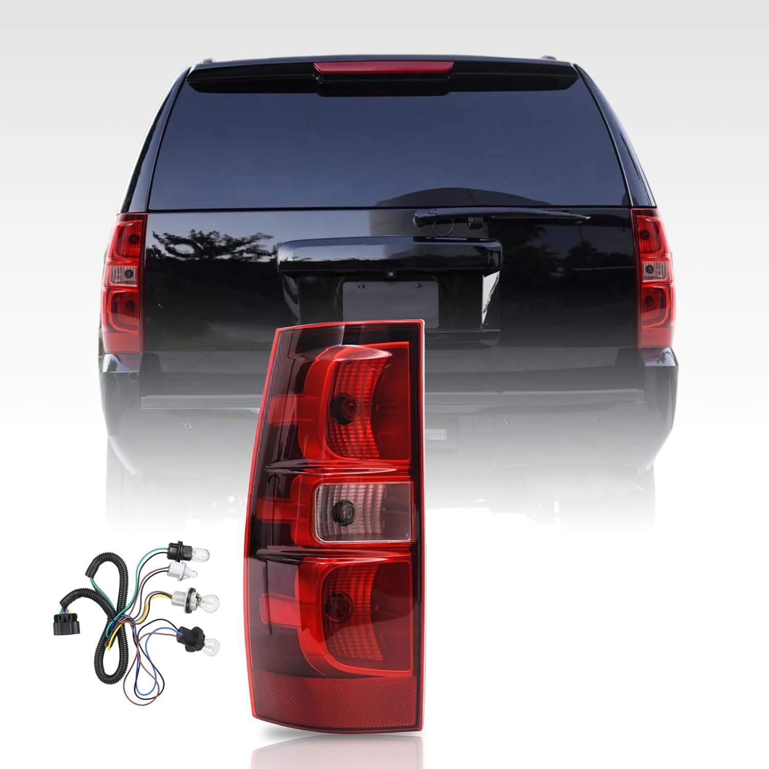 Tail Light Assembly Compatible with 2007-2014 Chevy Suburban/Tahoe Tail lights Rear Brake Lamp with Bulbs and Wiring Harness, Driver Side