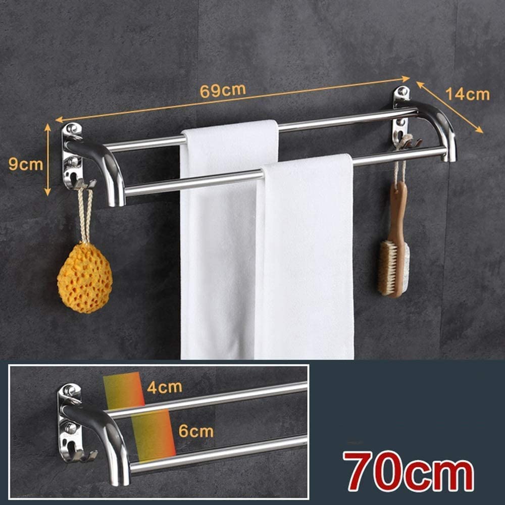 Rack Toallas Toallero De Acero Inoxidable, Colgador Montado En La Pared para Baño, Gancho Doble, Estante para Accesorios De Baño(70cm)