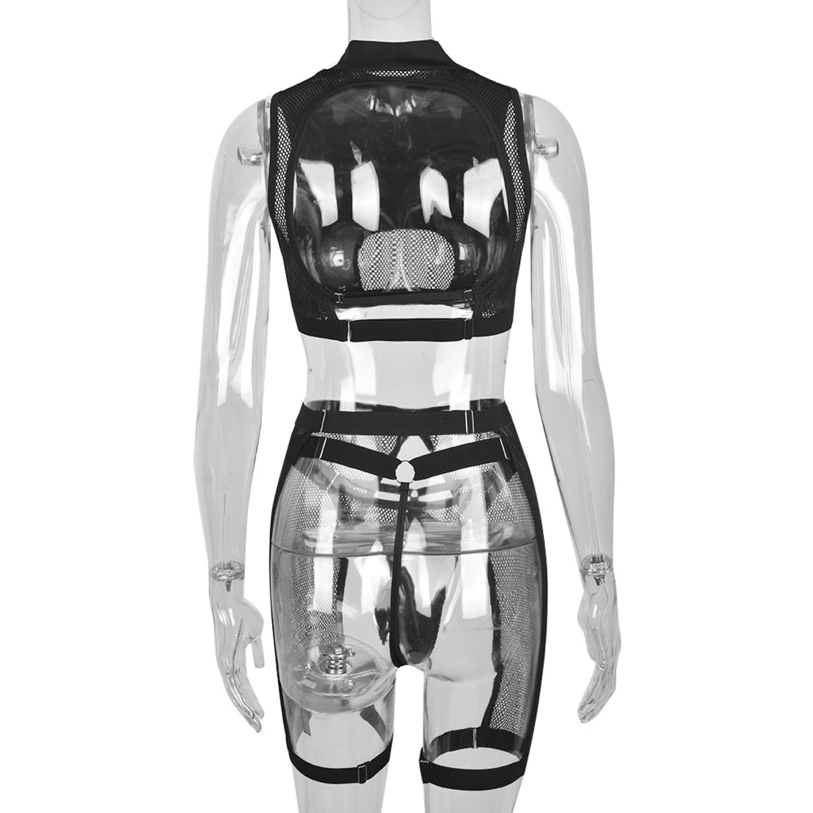 Body, lencería erótica de Malla Moldeadora, Sexy, Transparente, de Tres Piezas (Negro S)