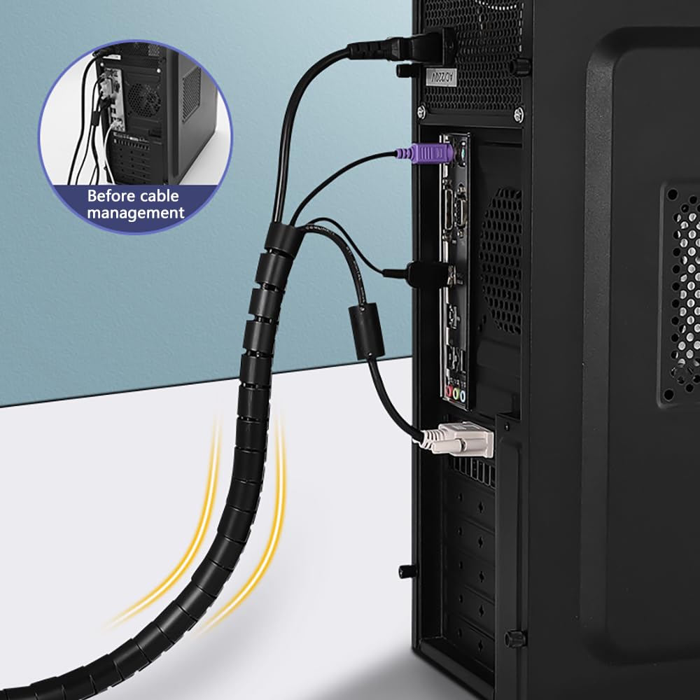 guaina cavi Diametro 22 mm - Lunghezza 2 m Raccogli cavi Copri cavi elettrici per ufficio e casa TV/computer/audio Cable management nascosta - nero Può essere tagliato fai da te
