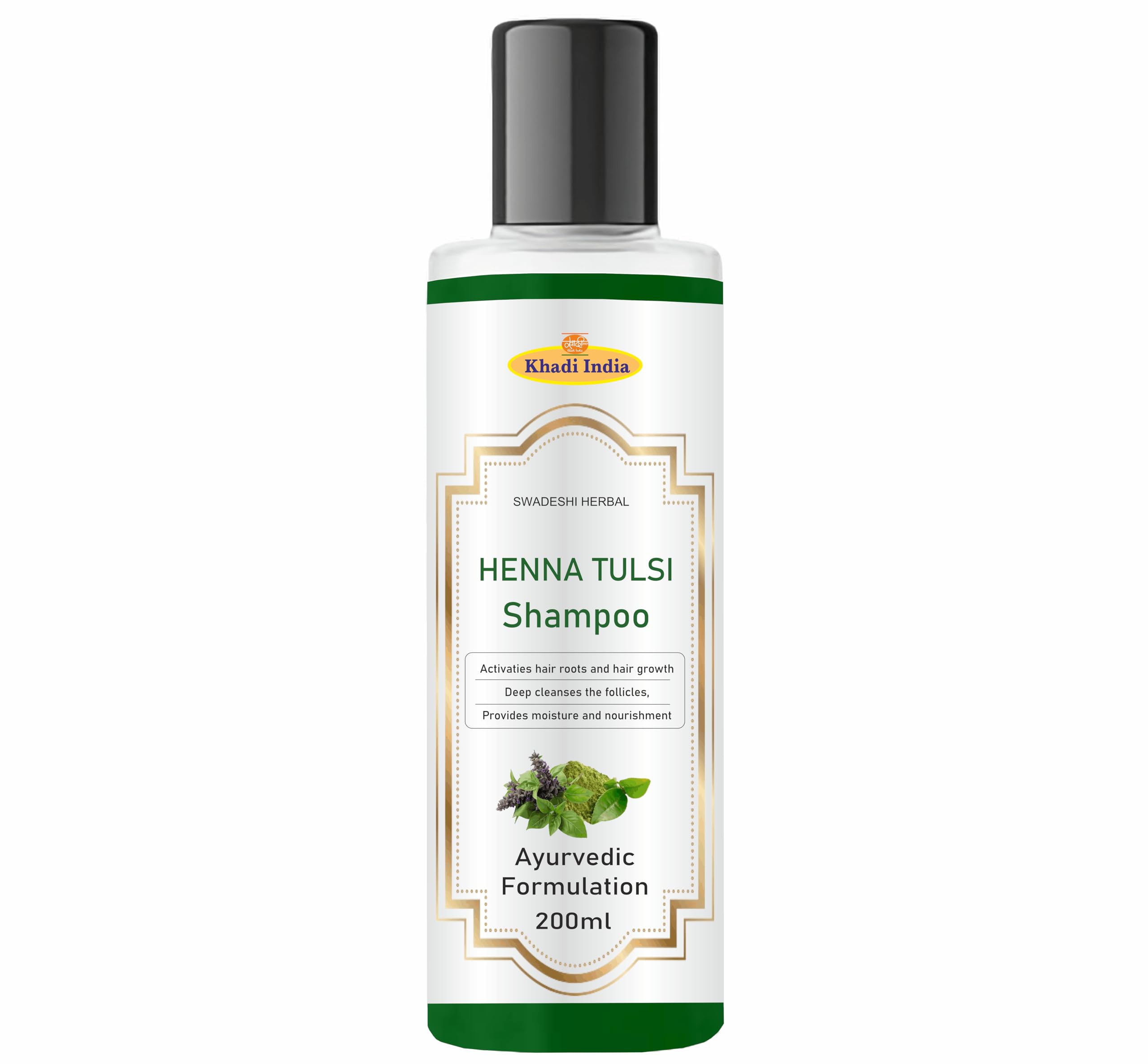 Khadi Heena Tulsi Shampoo – 100% Natural Herbal Cleanser for Hair Strength & Scalp Health – Controls Dandruff & Hair Fall – Sulfate-Free, Paraben-Free – 200ml