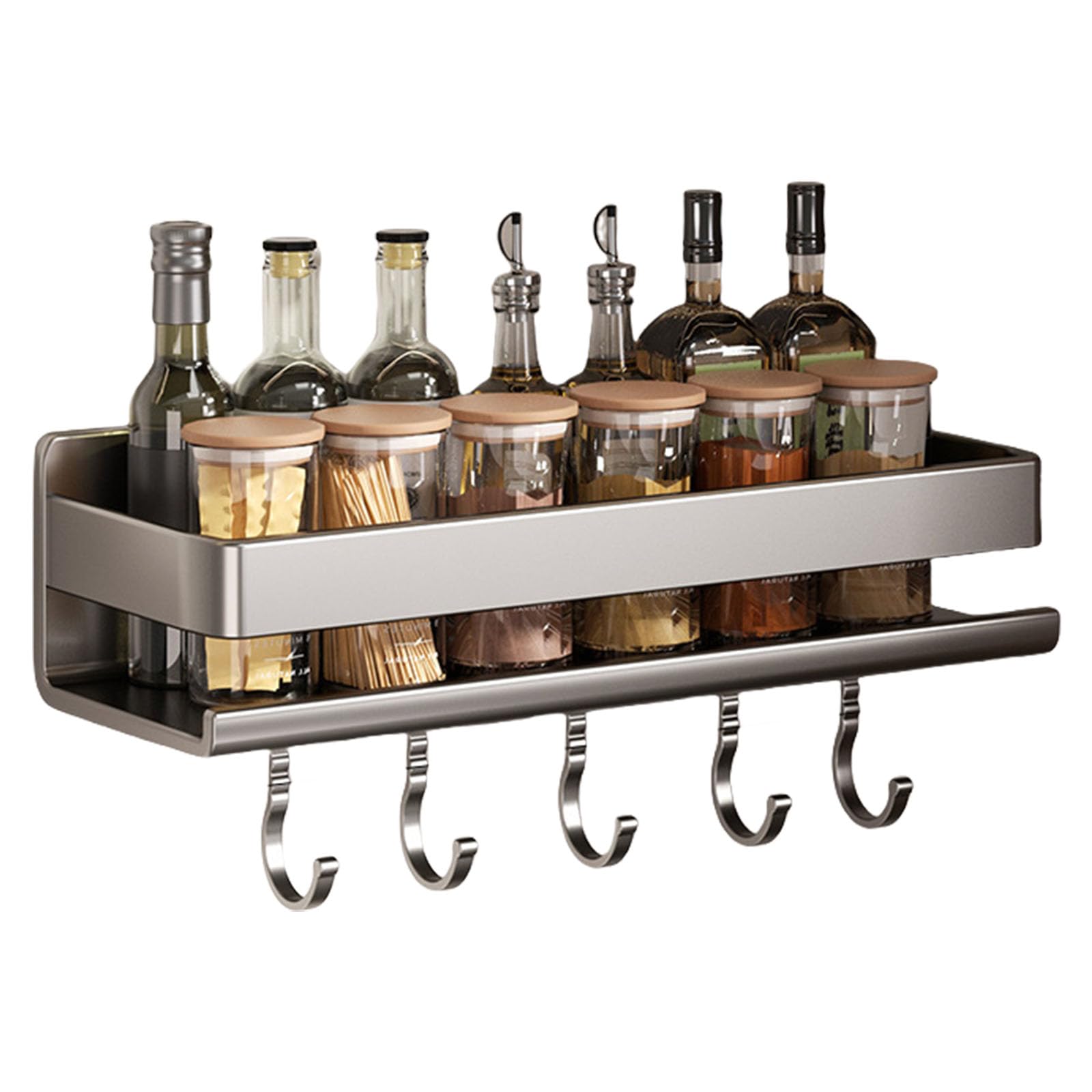 Tfaoys C Without Drilling Kitchen Spices Rack Wall Mounted Organizers For Ondiments With Hook In Gunmetal Gray Olor Designs Rustproof Shelf