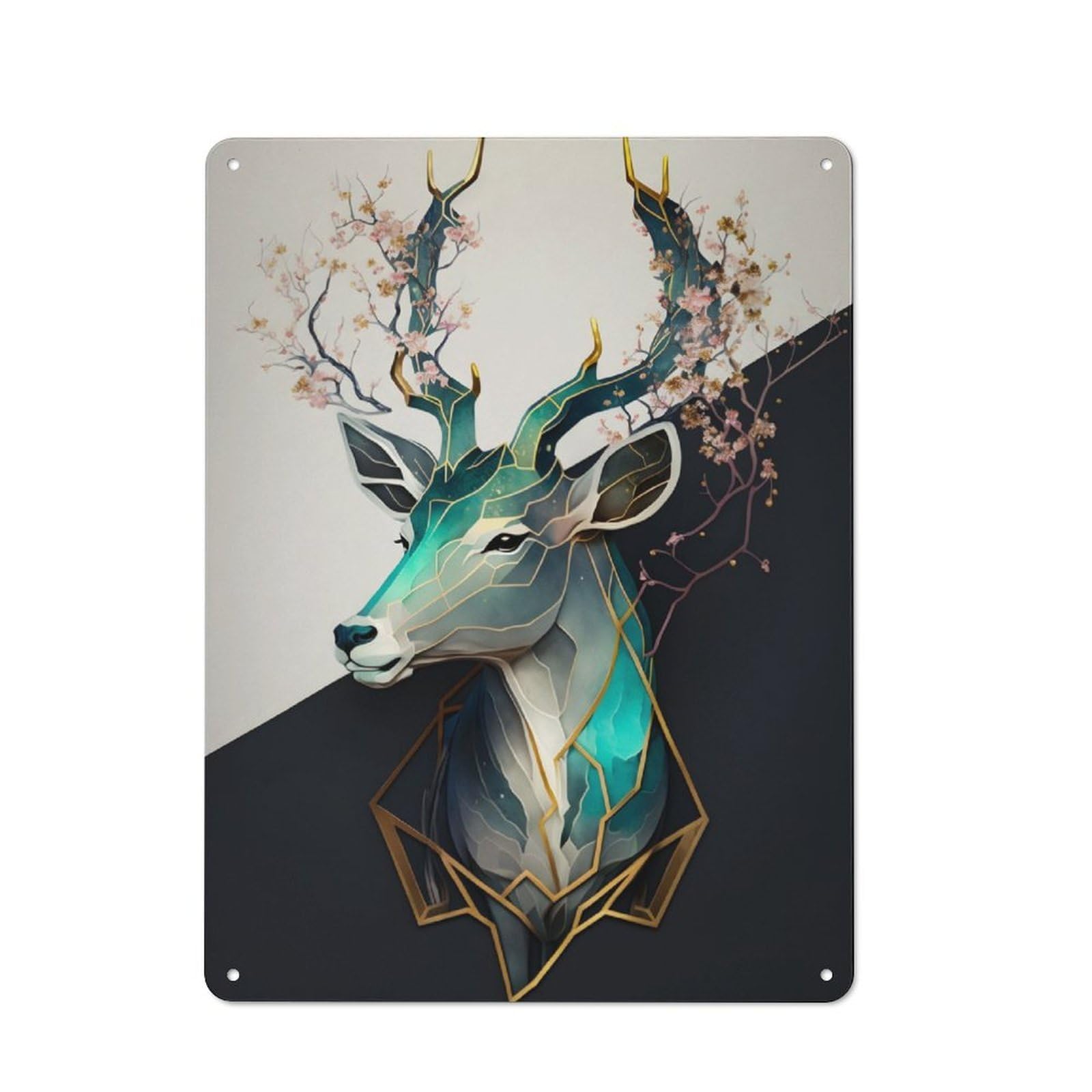 Junmoney Deer Cherry Blossom Modern Retro Metal Wall Art Sign 40X30cm Featuring Urban Room Decor For Workspace, Cafe, Hallway Or Garage