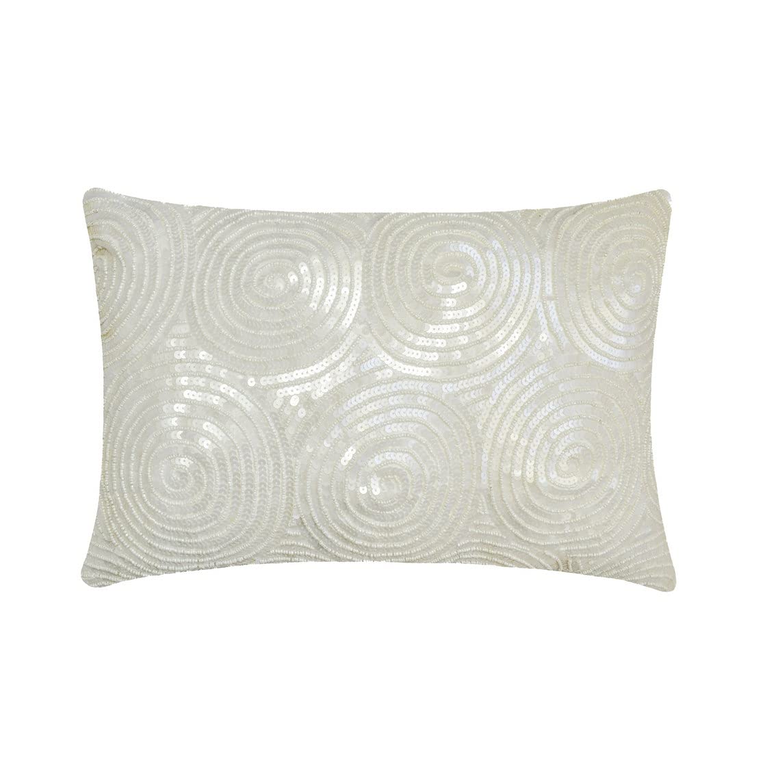 The HomeCentric Decorative Ivory Pack of 2, 30x60 cm (12"x24") Lumbar Cushion Covers, Silk Beaded & Sequins Lumbar Cushion Covers, Geometric Pattern Modern Style - All Eyes on Ivory