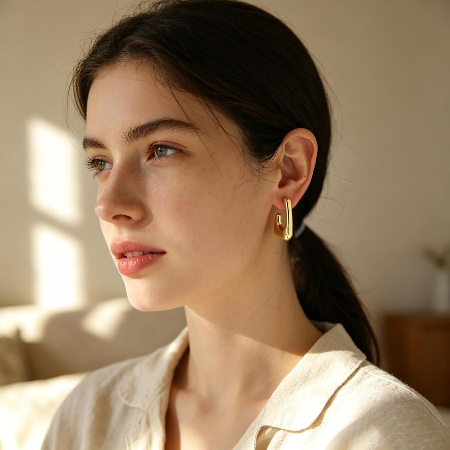 10 Pairs Hypoallergenic Chunky Gold Dangle Earrings for Women Trendy Thick Gold Plated Hoop Earrings Set Lightweight Jewelry