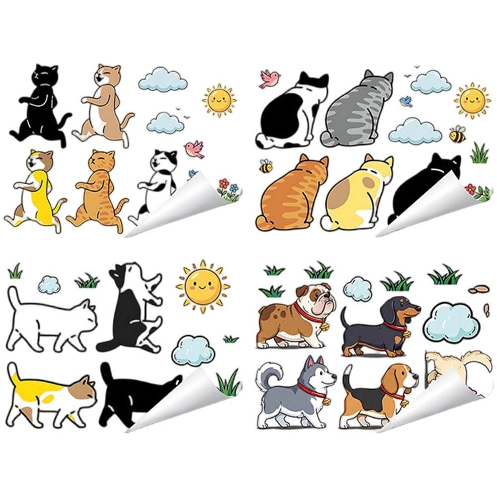 hzzsbu 4 Pcs Cartoon Cat Dog Car Sticker, Funny Bumper Decal for Scratch Cover, Cute Pet Cat Dog Sticker Personalized Automotive Decals Auto Decor