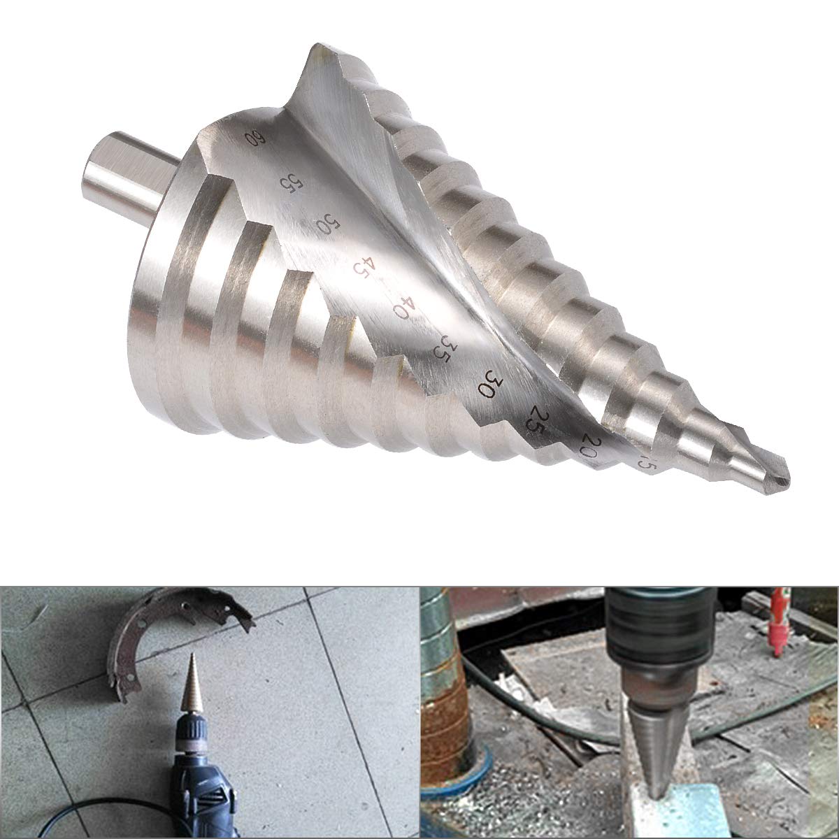 Broca Escalonada Plata(6mm-60mm), Acero Rápido 13 Pasos Mango Redondo Ranurado Broca Escalonada, Broca Espiral Herramienta Cortadora de Agujeros Para Madera, Acero Inoxidable, Chapa Metálica