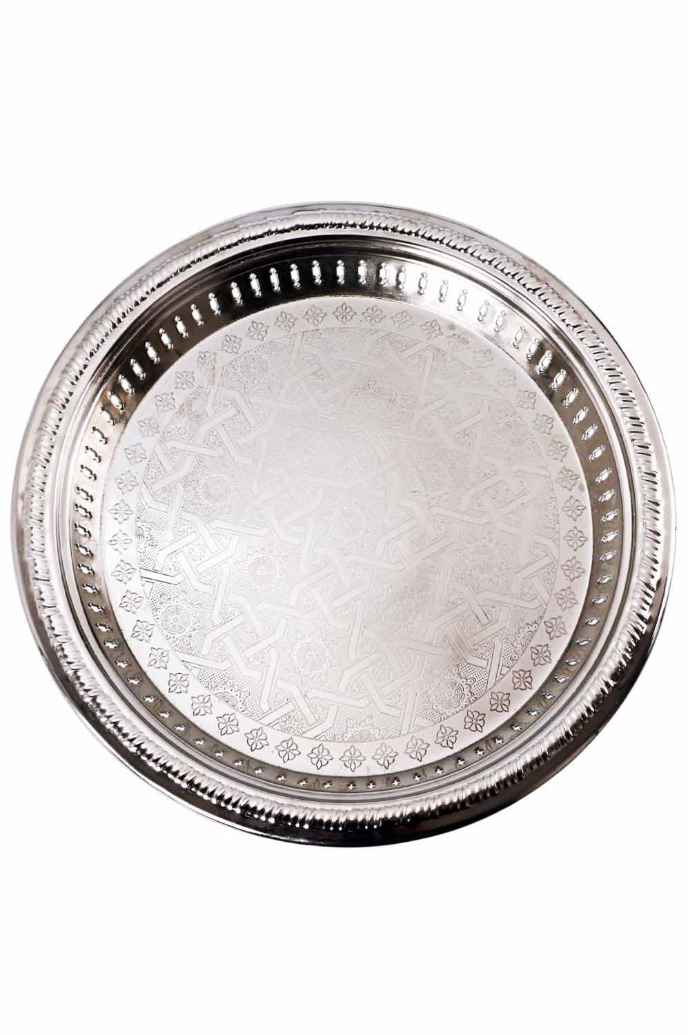 Orientalisches Serviertablett Juman modern aus Metall in Silber 40 cm