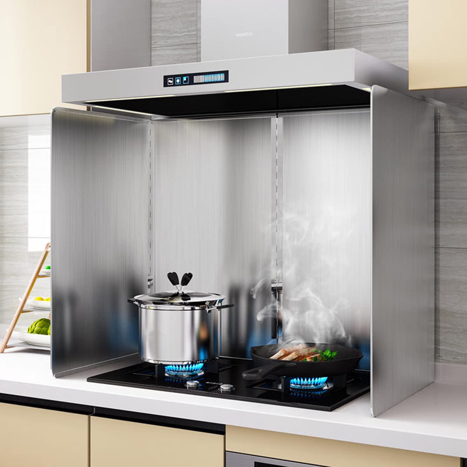 Protection Anti-éclaboussures Inox Pliable ASumPio 40x40x40cm - Pour Cuisinière Et Plan De Travail