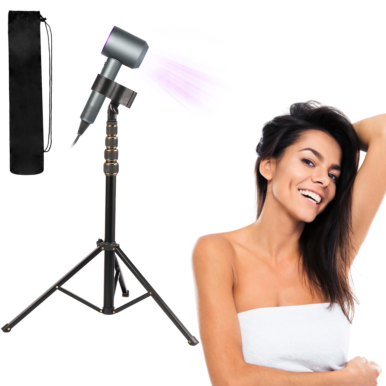 Ghshanog Women's Black Hair Dryer Holder,Hands-Free Hair Dryer Stand,Rotatable Lazy Hairdryer Holder With Adjustable Height And Heavy Base For Salon Home, Blow Dryer Holder For Pets