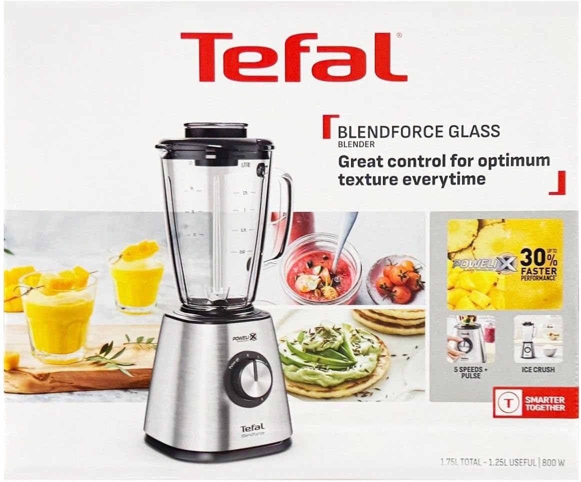 Tefal Blendforce II Glass Jug Blender 800W BL439DG0 Stainless Steel 5 Speeds Pulse Powerful Smoothie & Ice Crush Kitchen Blender