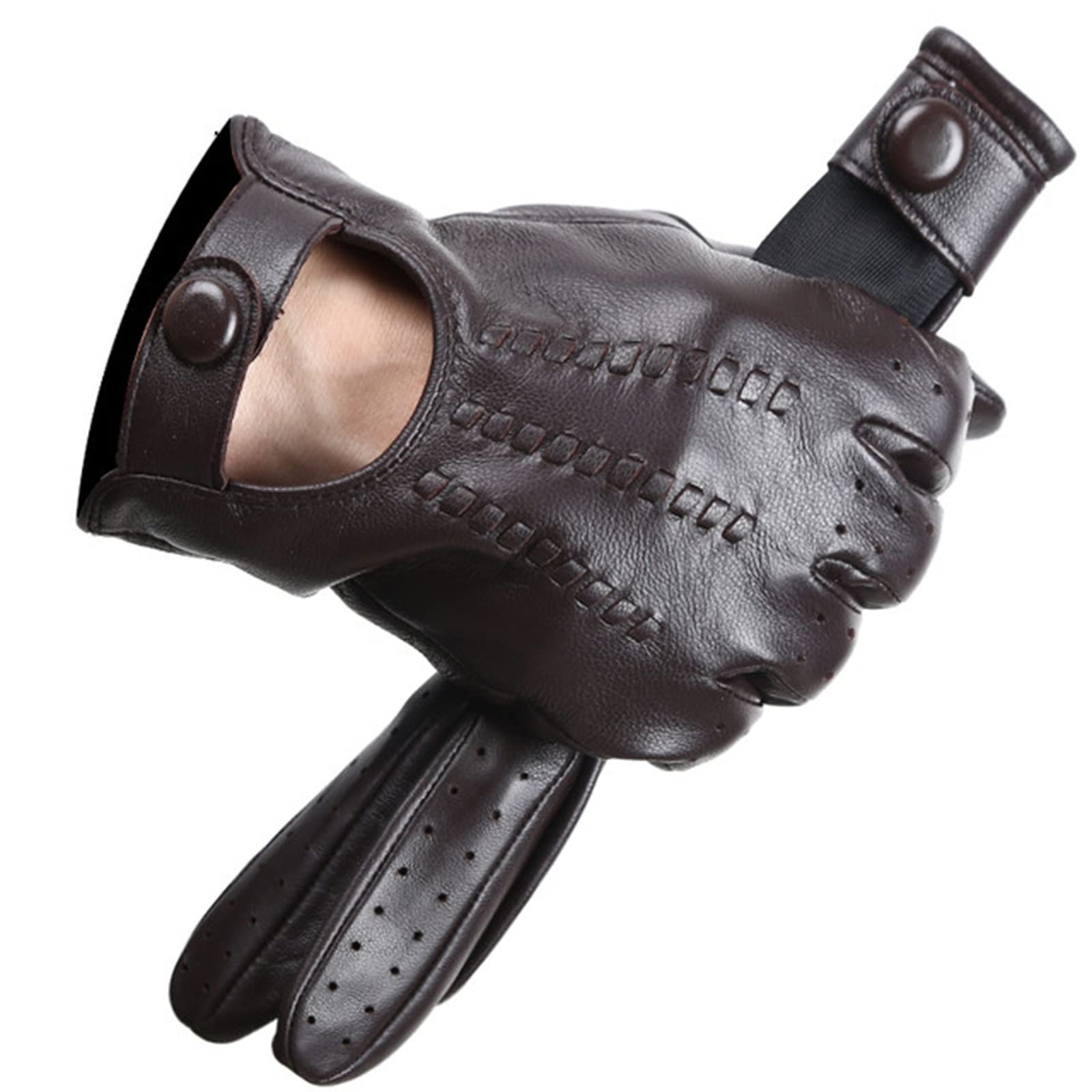 Rękawiczki męskie skórzane motocyklowe wygodne krótkie cienkie zimowe ciepłe (bruin 10,5cm)