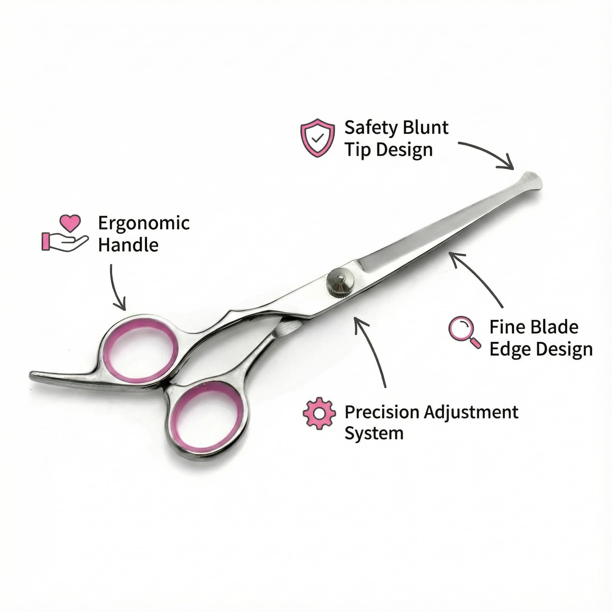 Forbici da donna per peli pubici con punta arrotondata e rasoio per bikini, per la sicurezza delle aree sensibili, in acciaio inox, impugnatura ergonomica (rosa)