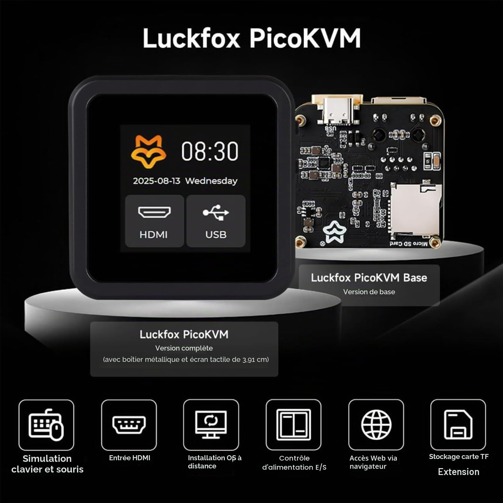 Luckfox PicoKVM Outil de Gestion à Distance IP KVM léger, Prend en Charge l'entrée vidéo HDMI 1920 × 1080@60 fps et Sortie de Signal HID pour Le contrôle des appareils