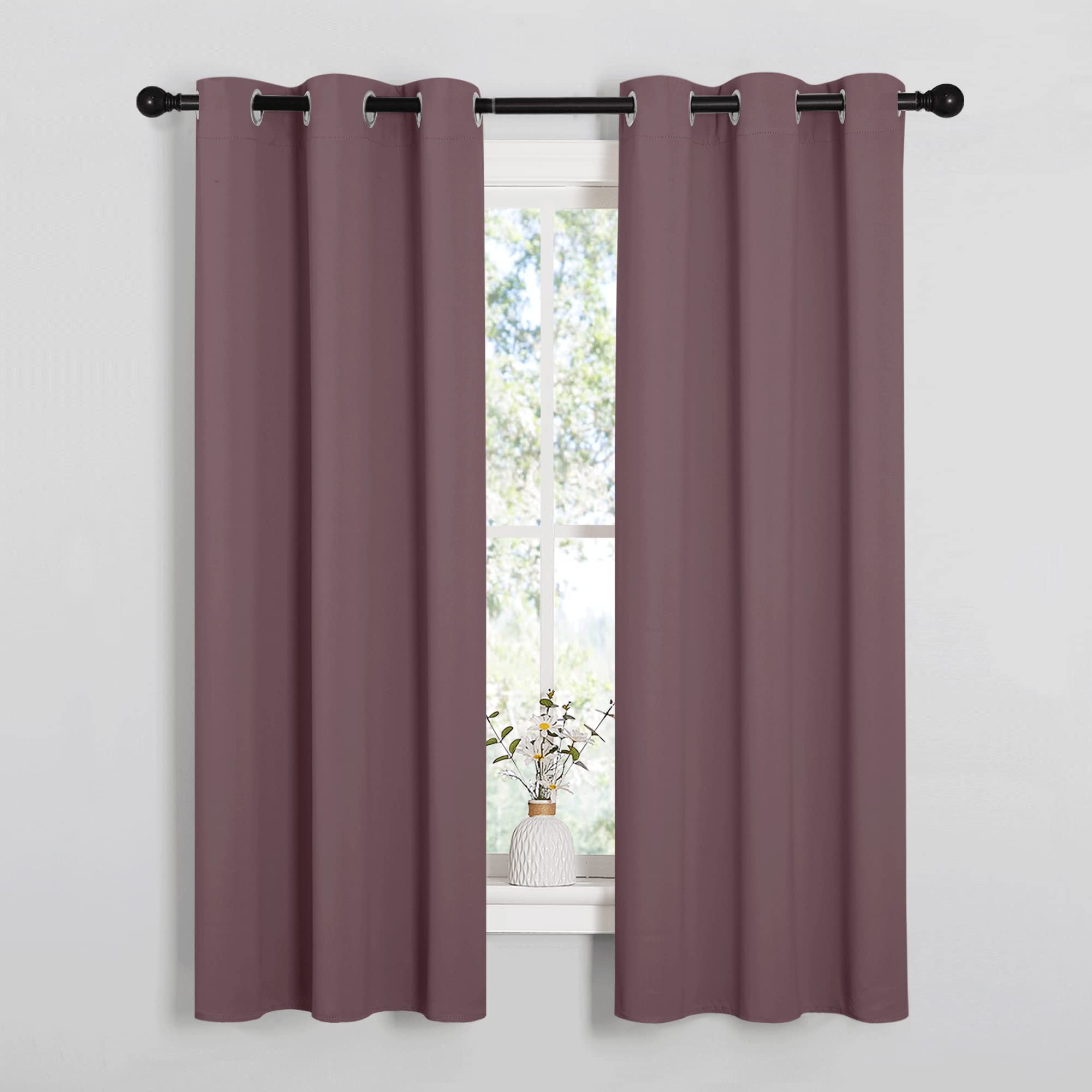 NICETOWN Bedroom Curtain Panels Blackout Draperies, 1 Pair, 34 by 63 inches, Dry Rose, Thermal Insulated Solid Grommet Blackout Curtains/Drapes