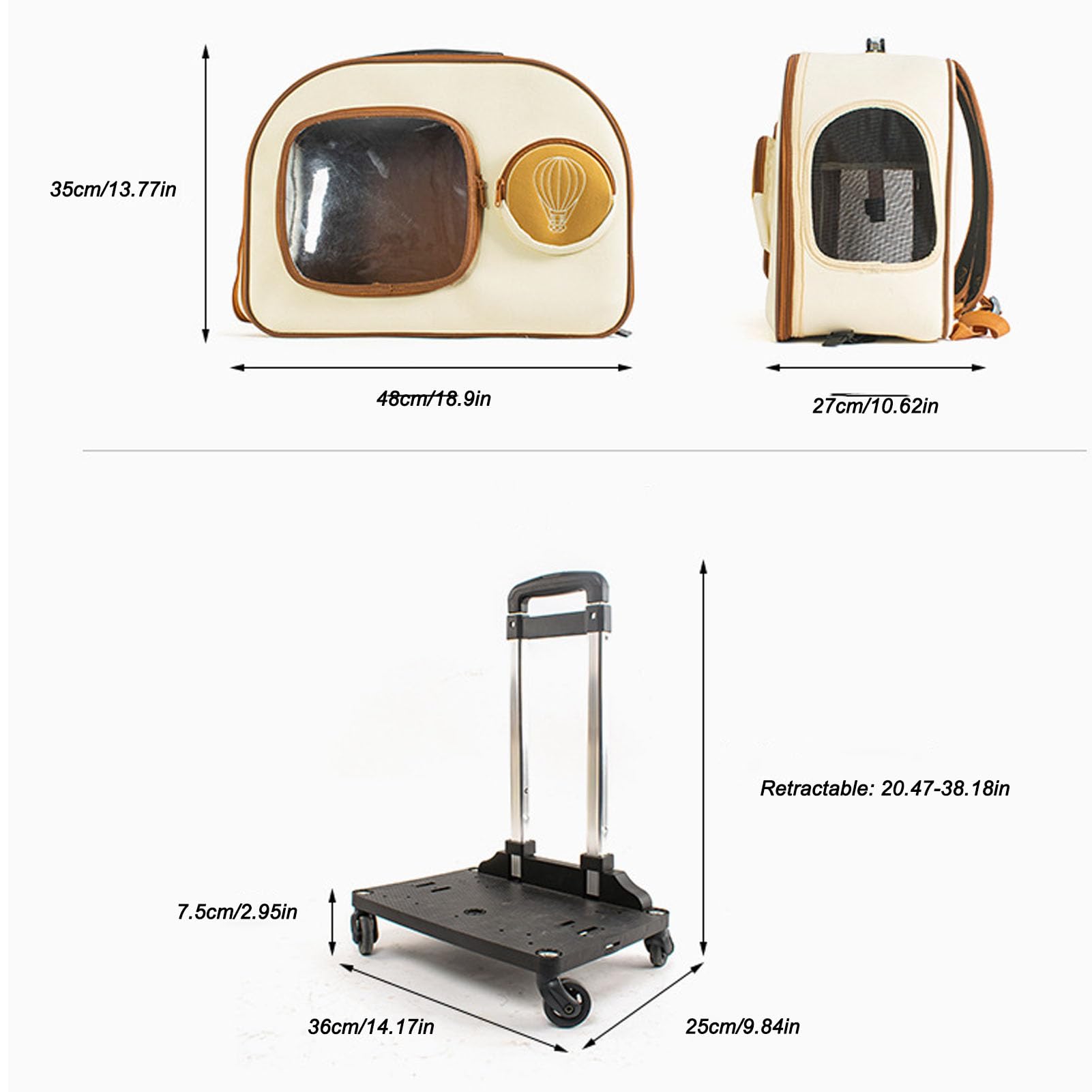 Transportín para Mascotas con Ruedas, Transportín para Perros con Asa Telescópica y Correa Desmontable para Al Aire Libre, Bolsa de Viaje para Gatos y Perros de Menos de 12,5 KG