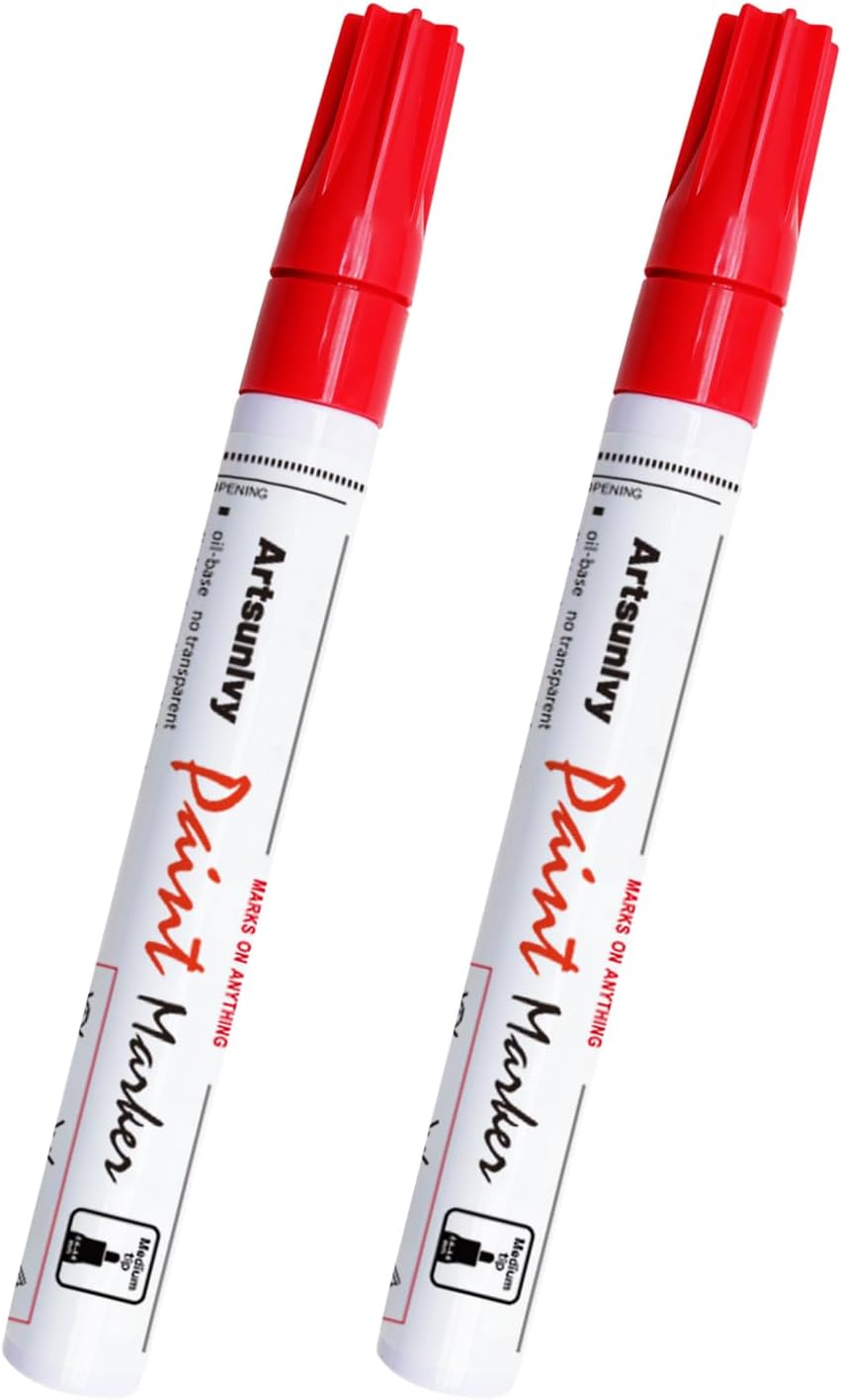 Artsunlvy Red Permanent Paint Markers 2 Pack OilBased