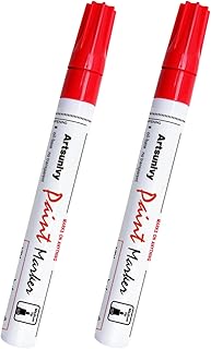 Red Permanent Paint Markers - 2 Pack Oil-Based Medium Tip,Waterproof Quick Dry Paint Pens for Metal,Rock,Wood,Fabric,Plastic,Canvas,Glass, Mug
