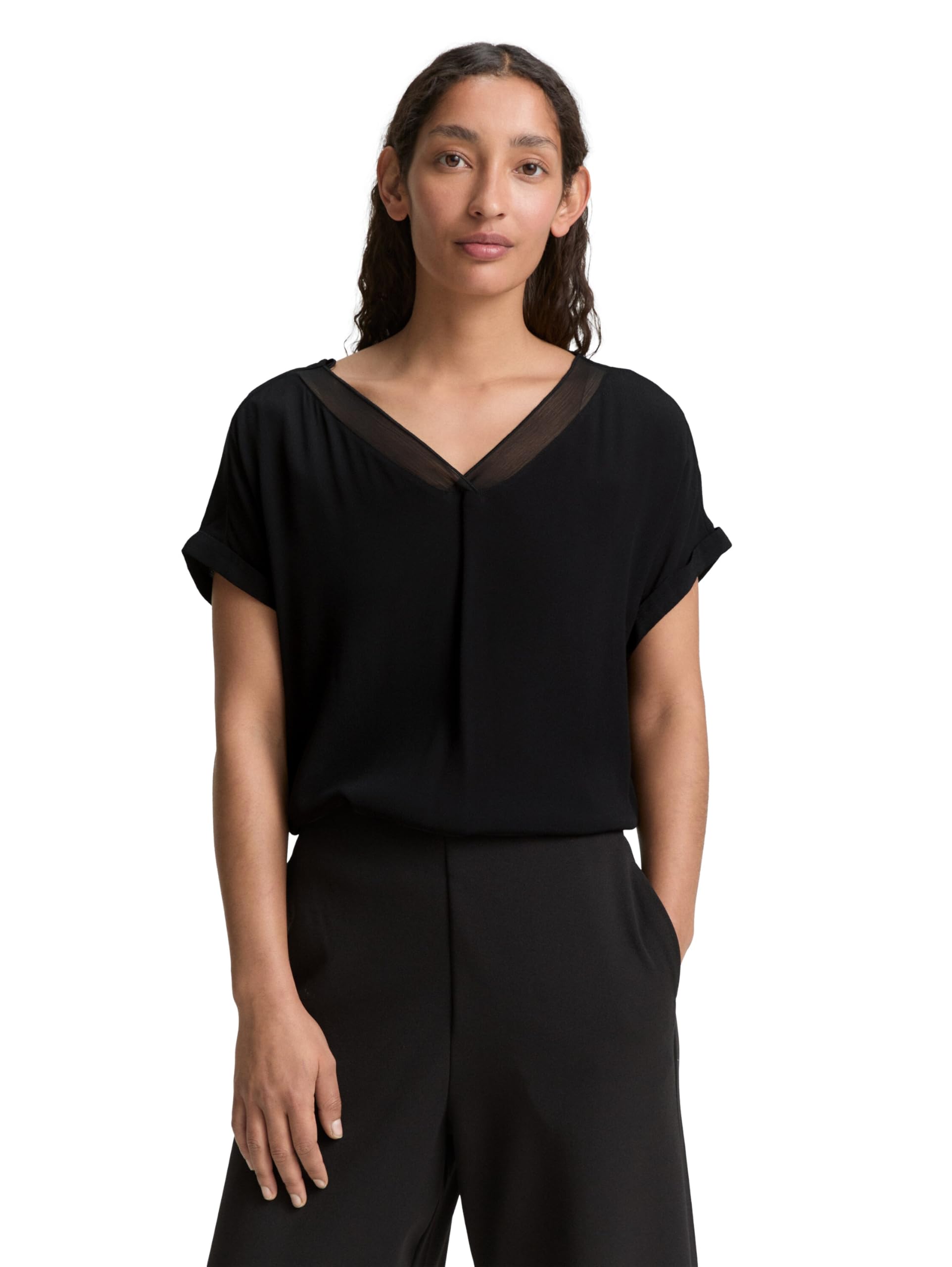 TOM TAILOR Women's Blouse, 14482 - Deep Black, 14