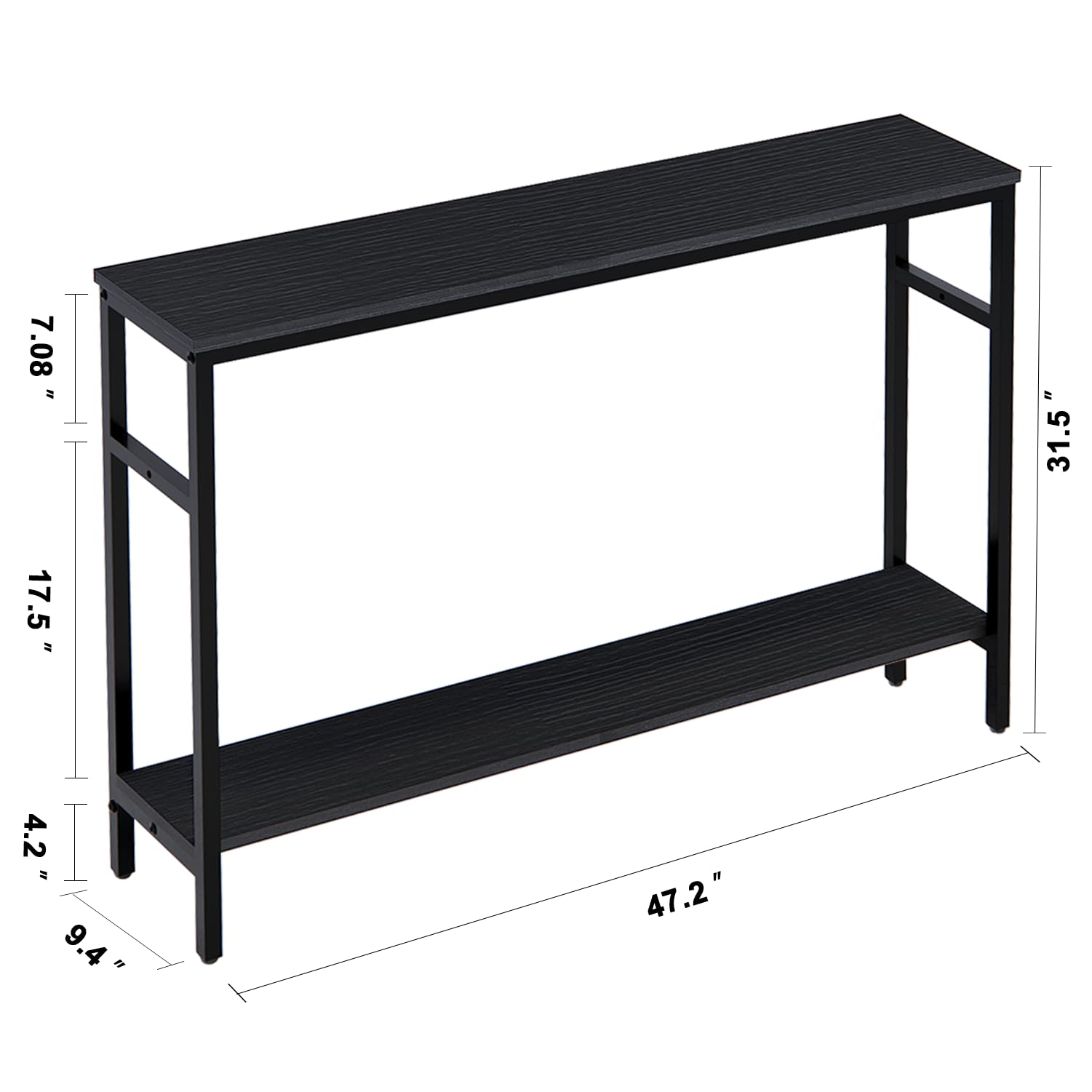 Mesa consola estrecha, mesa de sofá de 47 pulgadas con estante ajustable, mesa delgada de 2 niveles para pasillo, entrada, sala de estar, vestíbulo, color negro 6