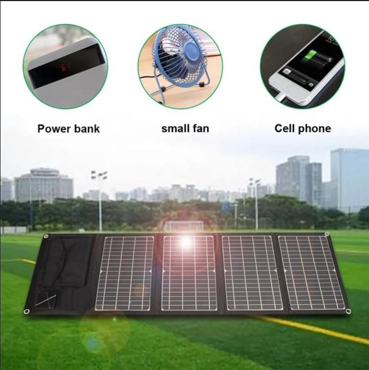 Chargeur solaire monocristallin 28 W, panneau solaire portable ultra fin à 4 volets avec charge rapide pour le camping, les téléphones et les aventures en plein air