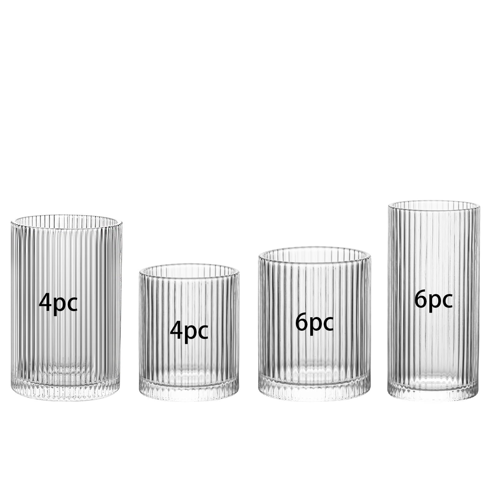 INSETLAN Set of 20 4 sizes Glass Cups Vintage Ripple Glassware Origami Style Transparent Cocktail Glasses Set Bar