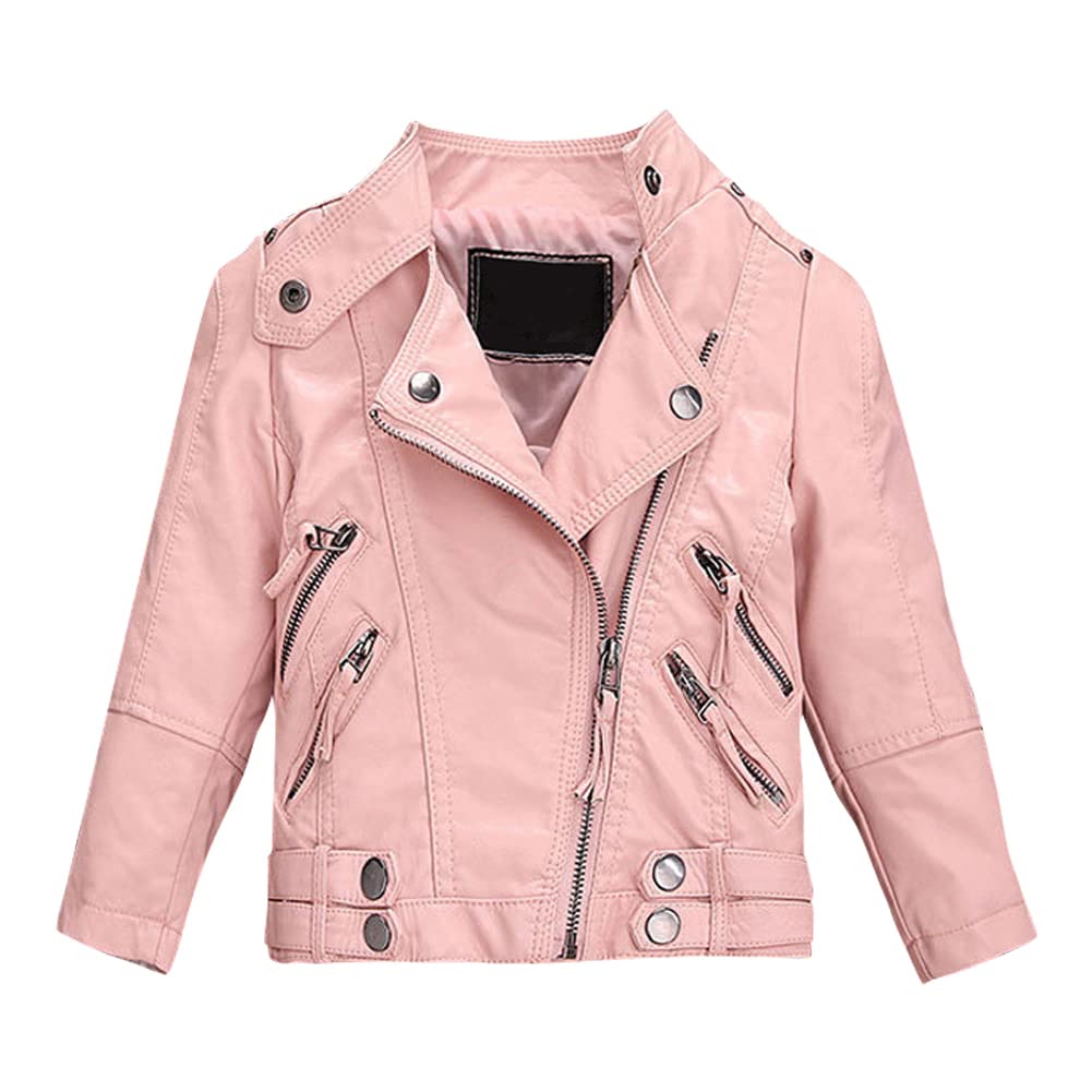 Veste en Cuir Enfant Fille Pu Blouson de Motard en Simili Cuir Printemps Automne