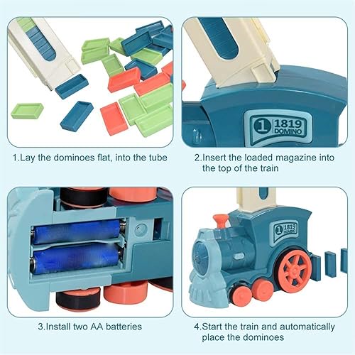 Miniatura 4 de Domino - Juego de bloques de tren automático juego de tren eléctrico de dominó creativo juego de tren de dominó de 4 colores actualizados para niños