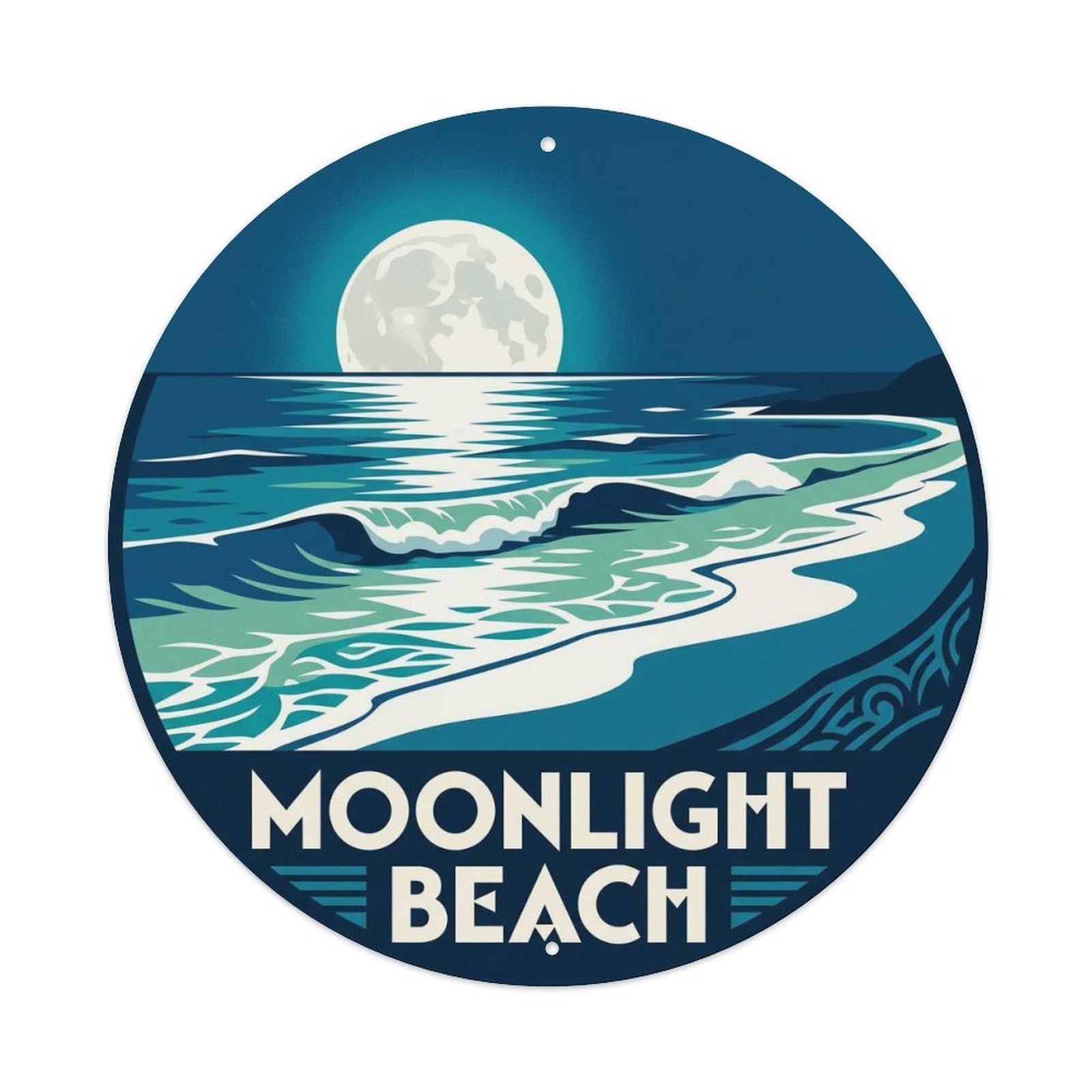 Hawaii Full Moon Beach Volcanic Island Sky Coastal Metal Tin Sign