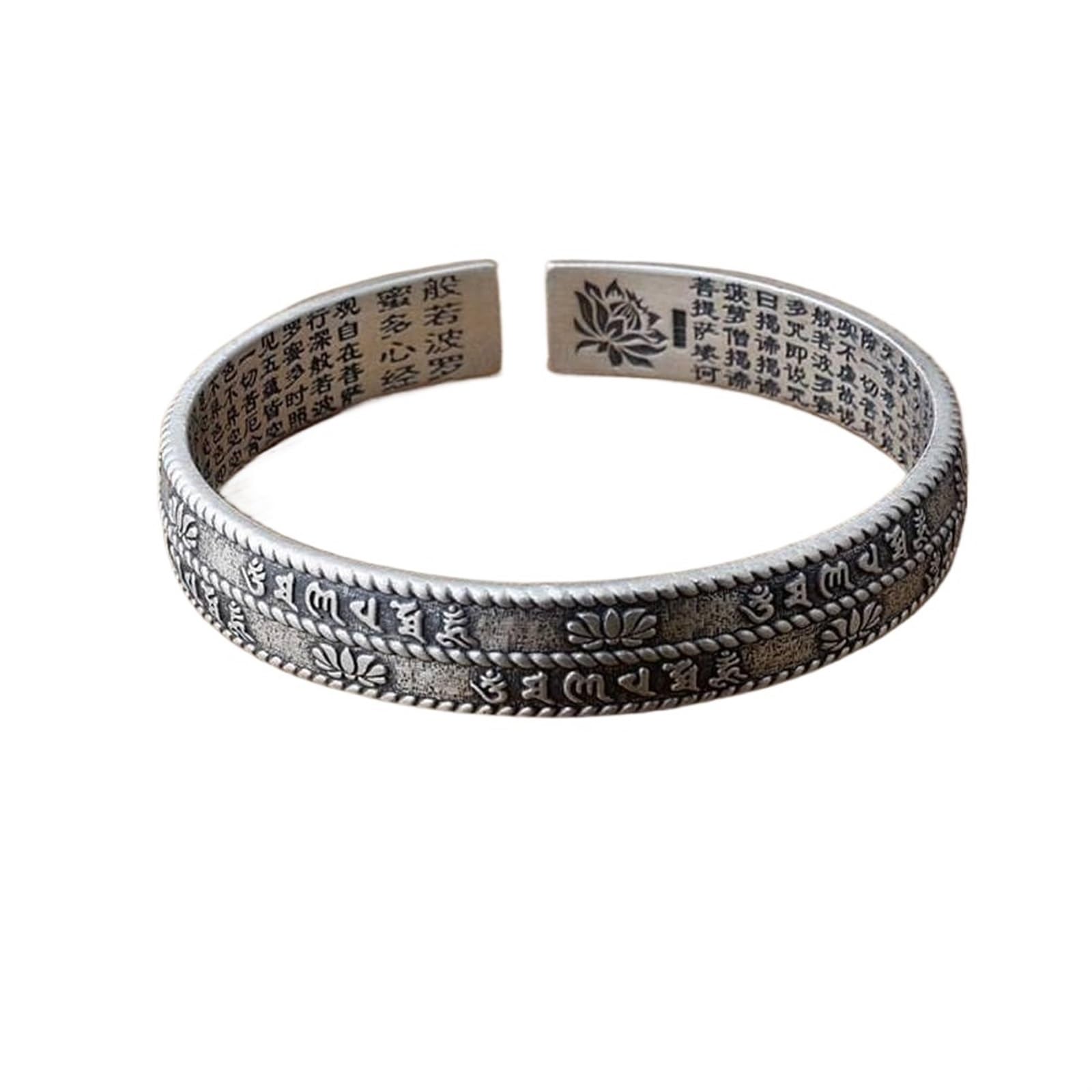 Bracciale in argento, bracciale rigido alla moda, bracciale rigido in argento 999 con detti buddisti Bracciale aperto femminile buddista Prajna Paramita con detti buddisti i braccialetti possono esser