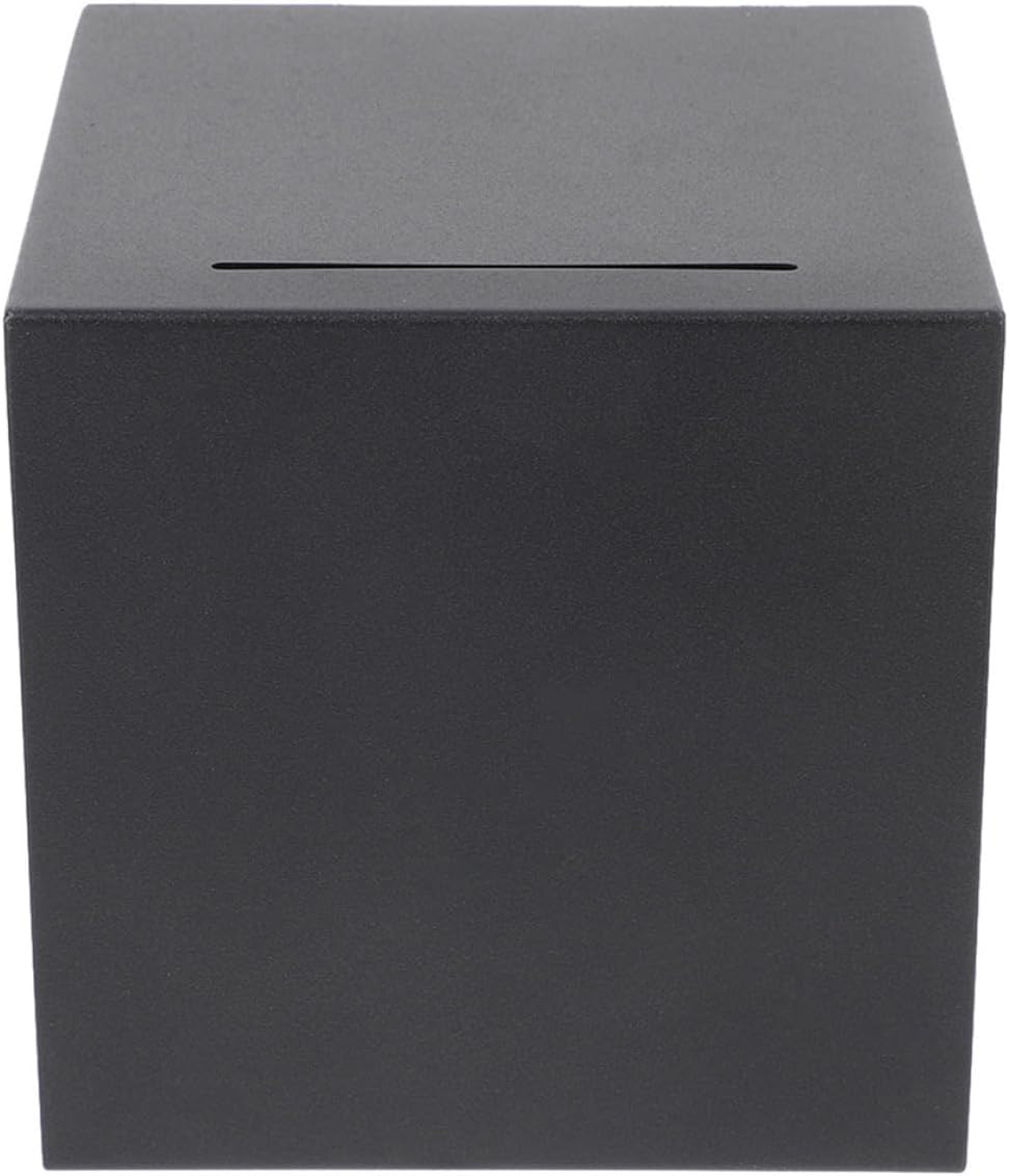 Uonlytech Stainless Steel Piggy Bank Coin Jar for Adults 20x20cm Matte Black Unbreakable Desktop Savings Bank Money Container for Office Cash Storage